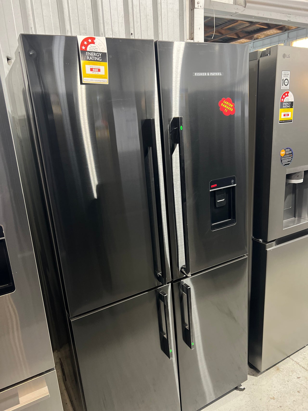 Transportation damaged Fisher & Paykel 538L Quad Door Refrigerator Model: RF605QDUVB2 - Second Hand Appliances Geebung