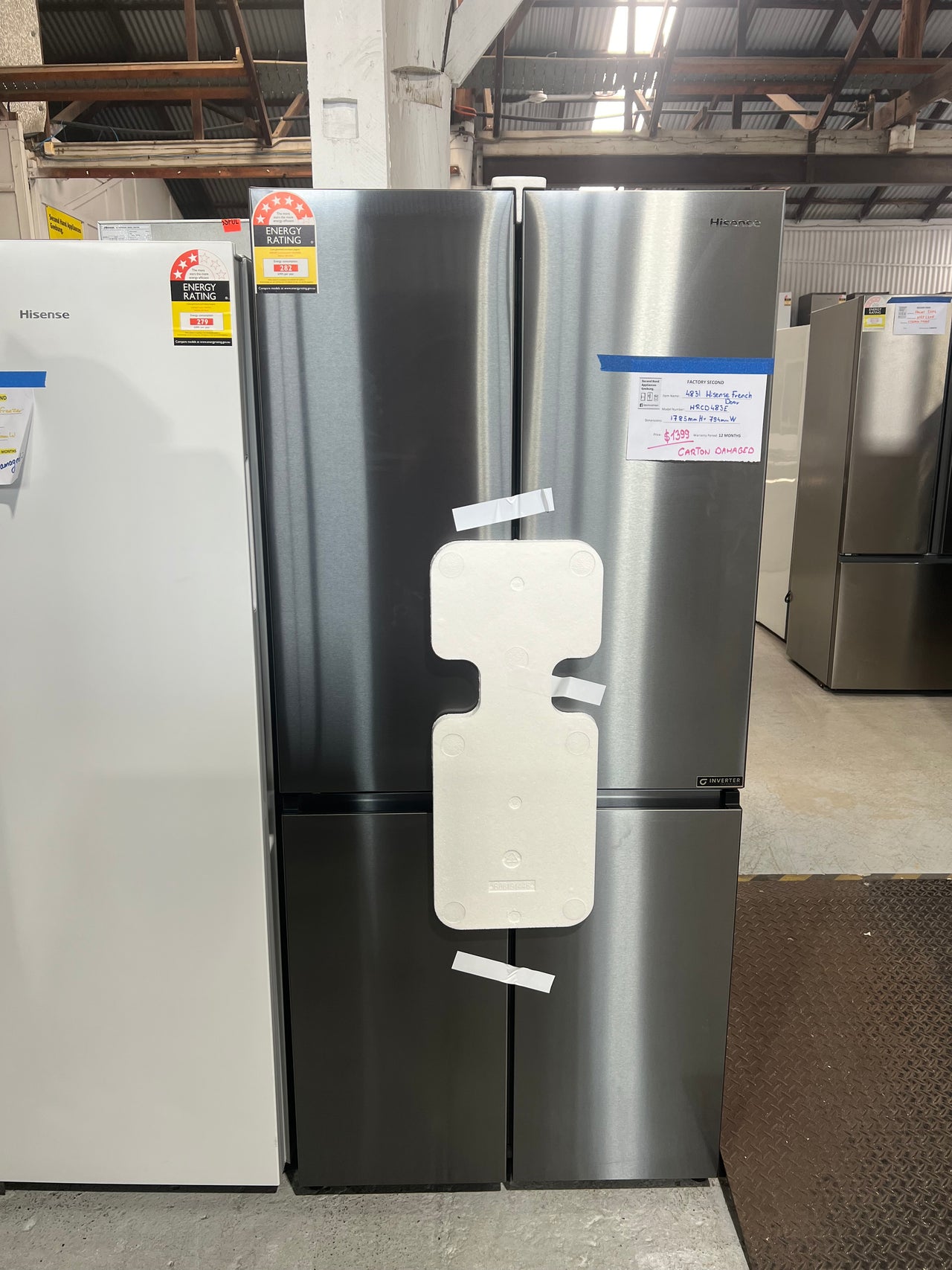 Factory second/Carton damaged 483L Eco Vision French Door Fridge Dark Stainless steel HRCD483E - Second Hand Appliances Geebung