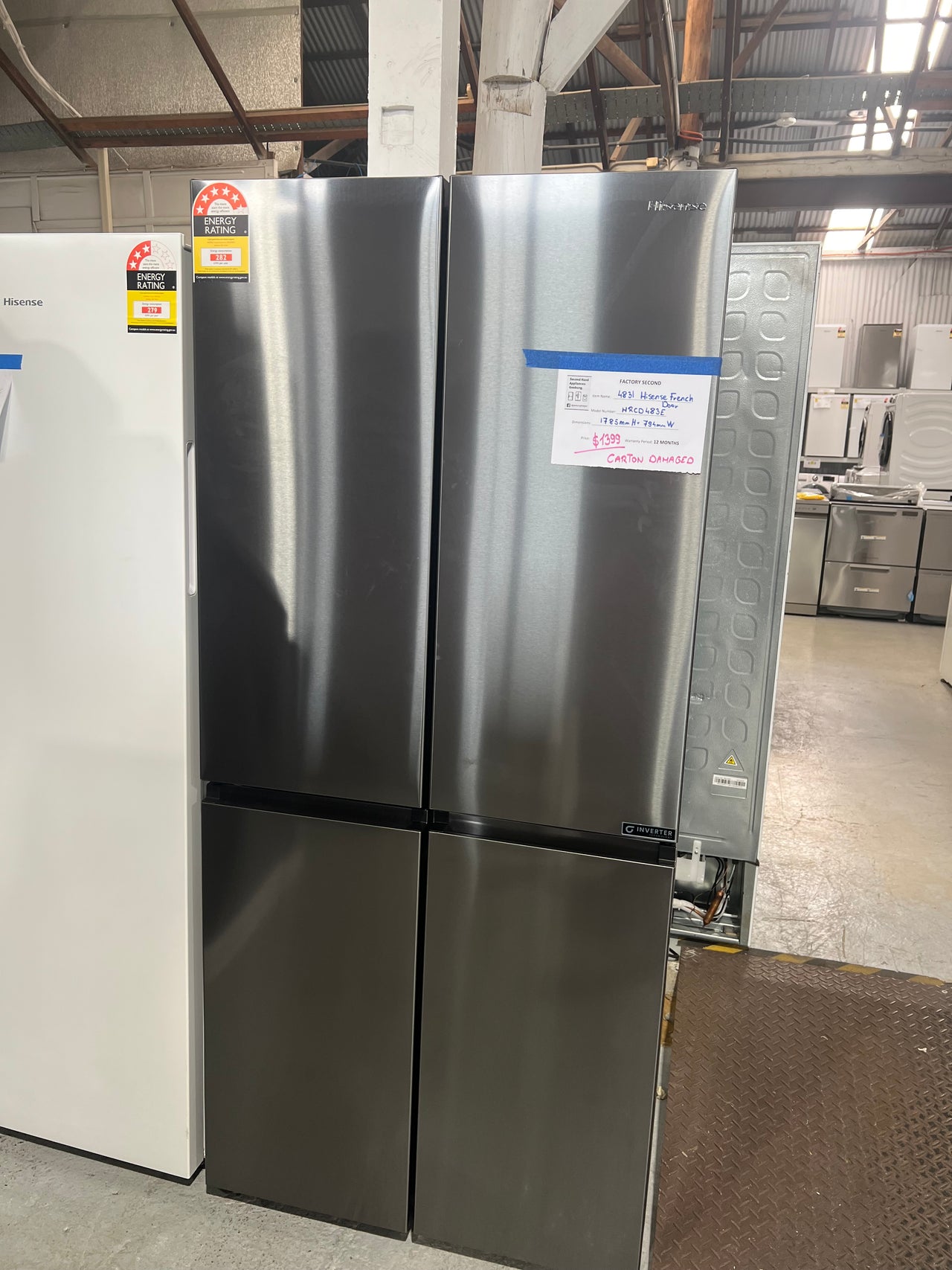 Factory second/Carton damaged 483L Eco Vision French Door Fridge Dark Stainless steel HRCD483E - Second Hand Appliances Geebung