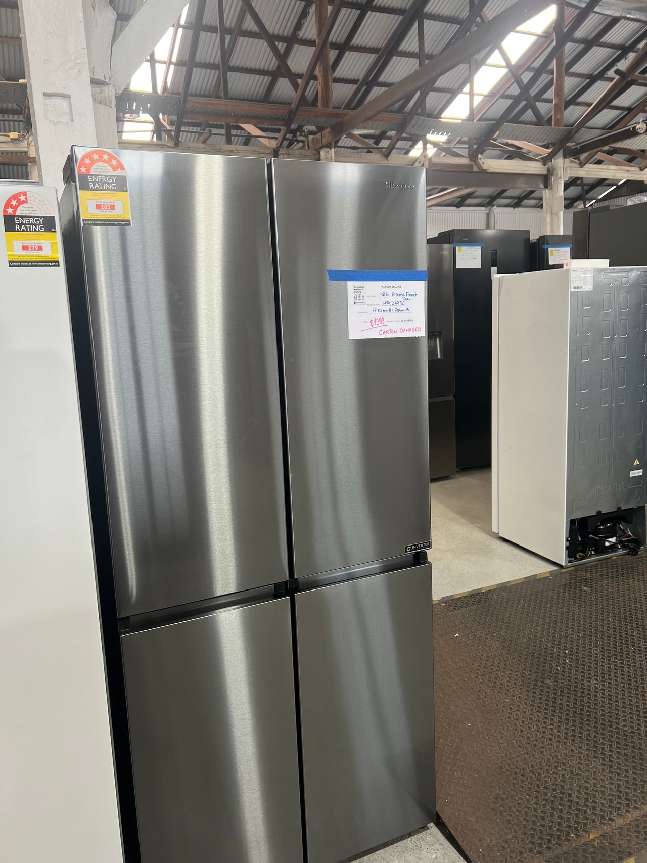 Factory second/Carton damaged 483L Eco Vision French Door Fridge Dark Stainless steel HRCD483E - Second Hand Appliances Geebung