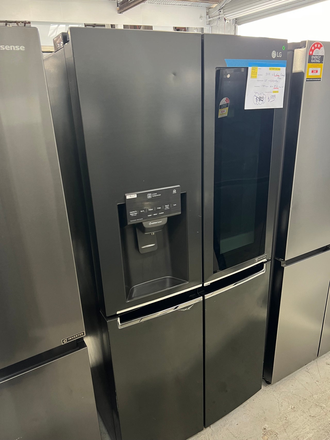 508L Slim French Door Fridge, with InstaView Door-In-Door®, in Matte Black Finish Model: GF-V570MBL - Second Hand Appliances Geebung