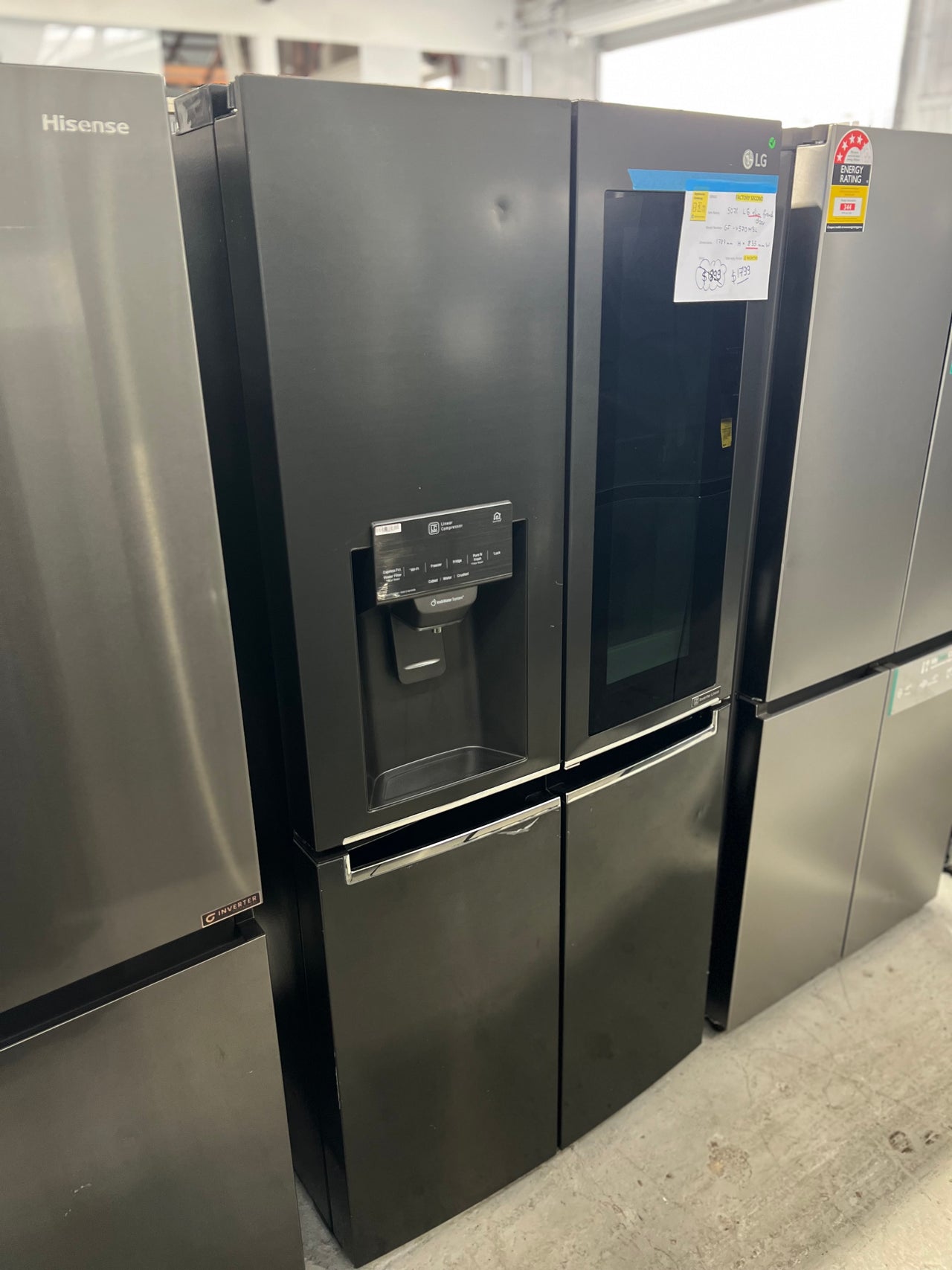 508L Slim French Door Fridge, with InstaView Door-In-Door®, in Matte Black Finish Model: GF-V570MBL - Second Hand Appliances Geebung