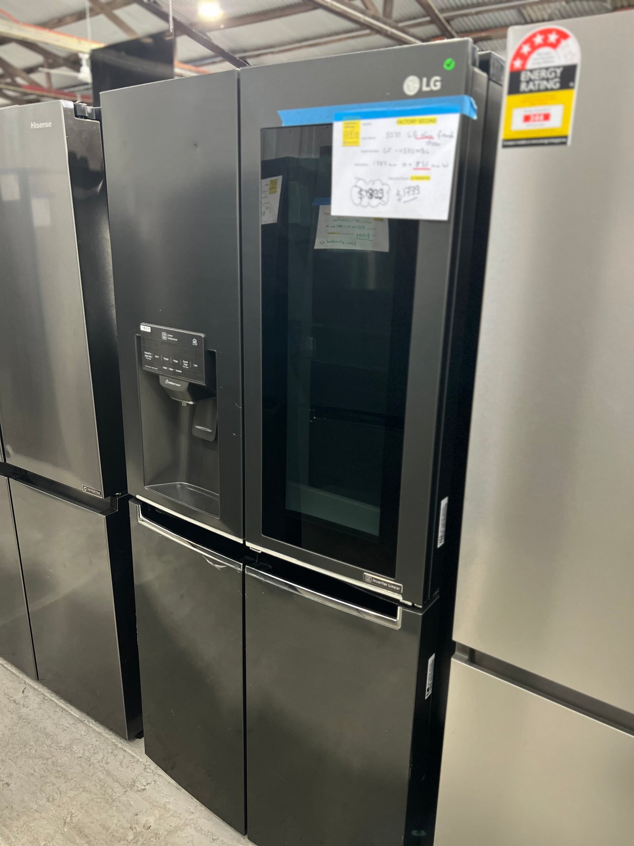 508L Slim French Door Fridge, with InstaView Door-In-Door®, in Matte Black Finish Model: GF-V570MBL - Second Hand Appliances Geebung