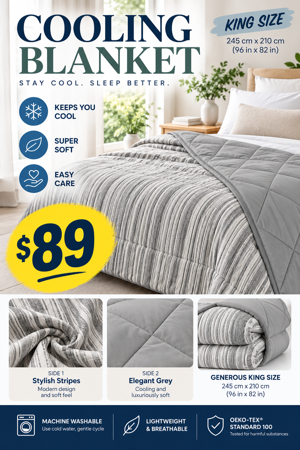King Size Cooling Blanket/Grey - Second Hand Appliances Geebung