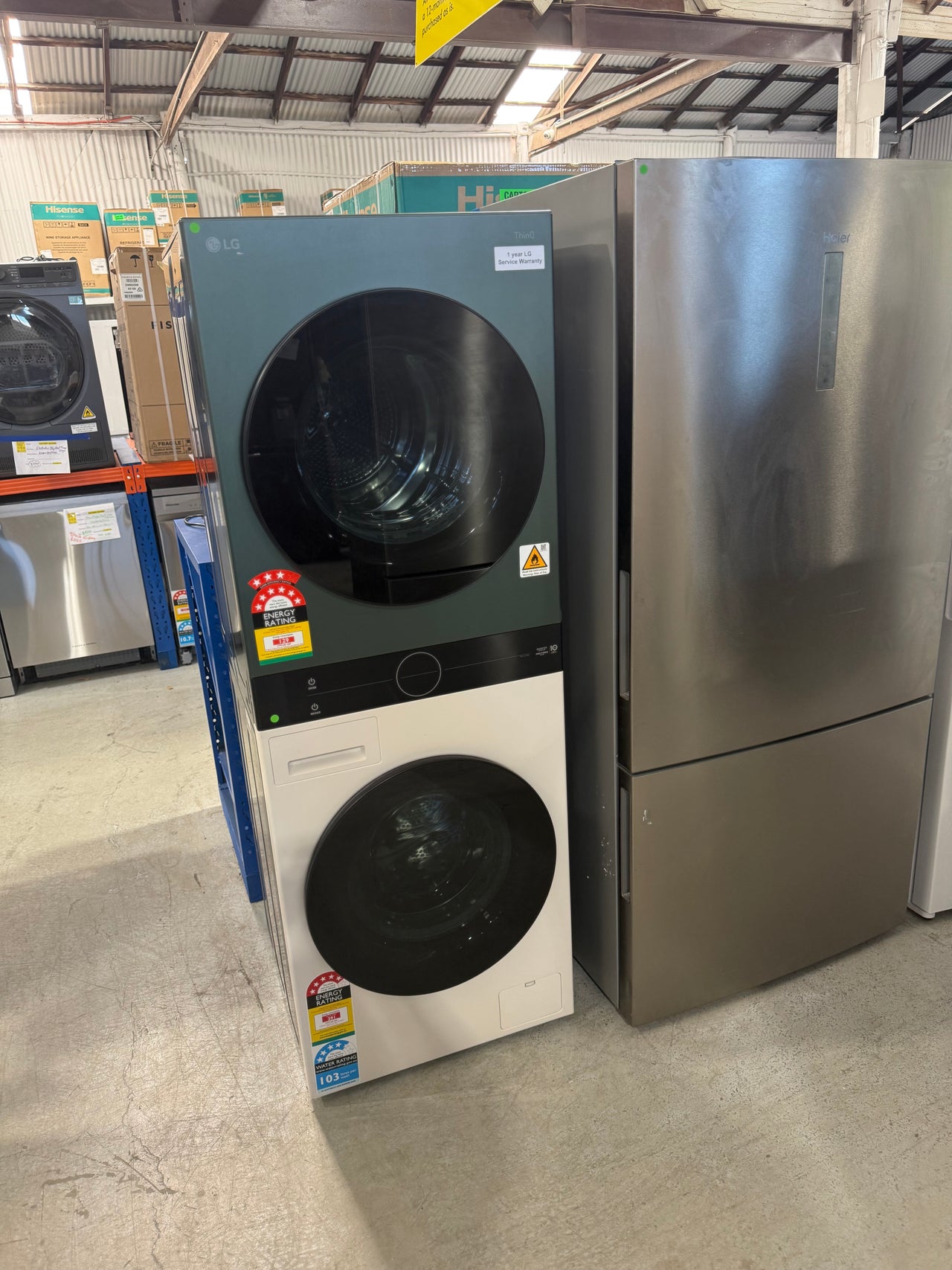 LG 12kg/9kg WashTower All-In-One Stacked Washer Dryer Forest Green and Beige WWT-1209FGB - Second Hand Appliances Geebung
