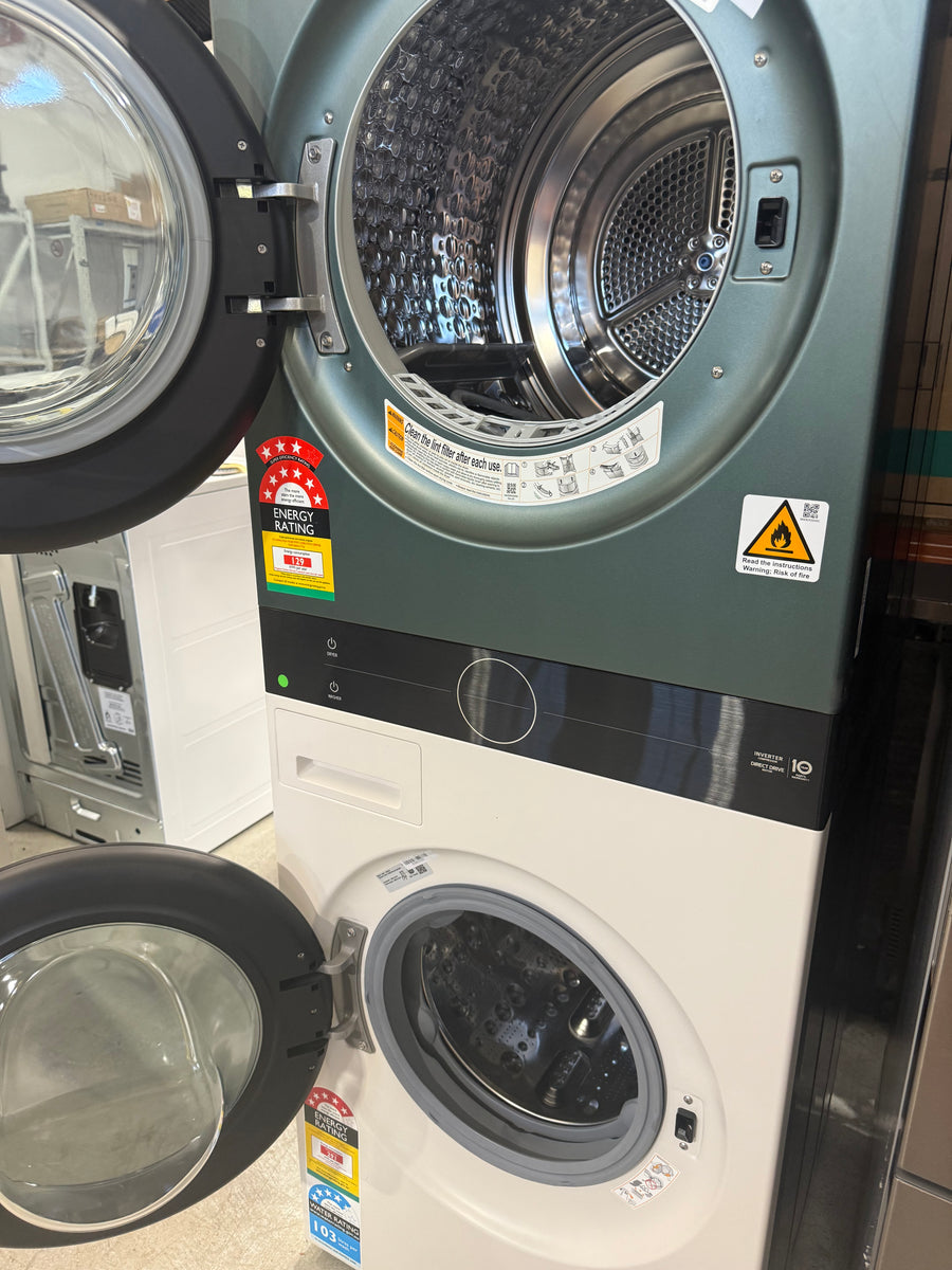 LG 12kg/9kg WashTower All-In-One Stacked Washer Dryer Forest Green and Beige WWT-1209FGB - Second Hand Appliances Geebung