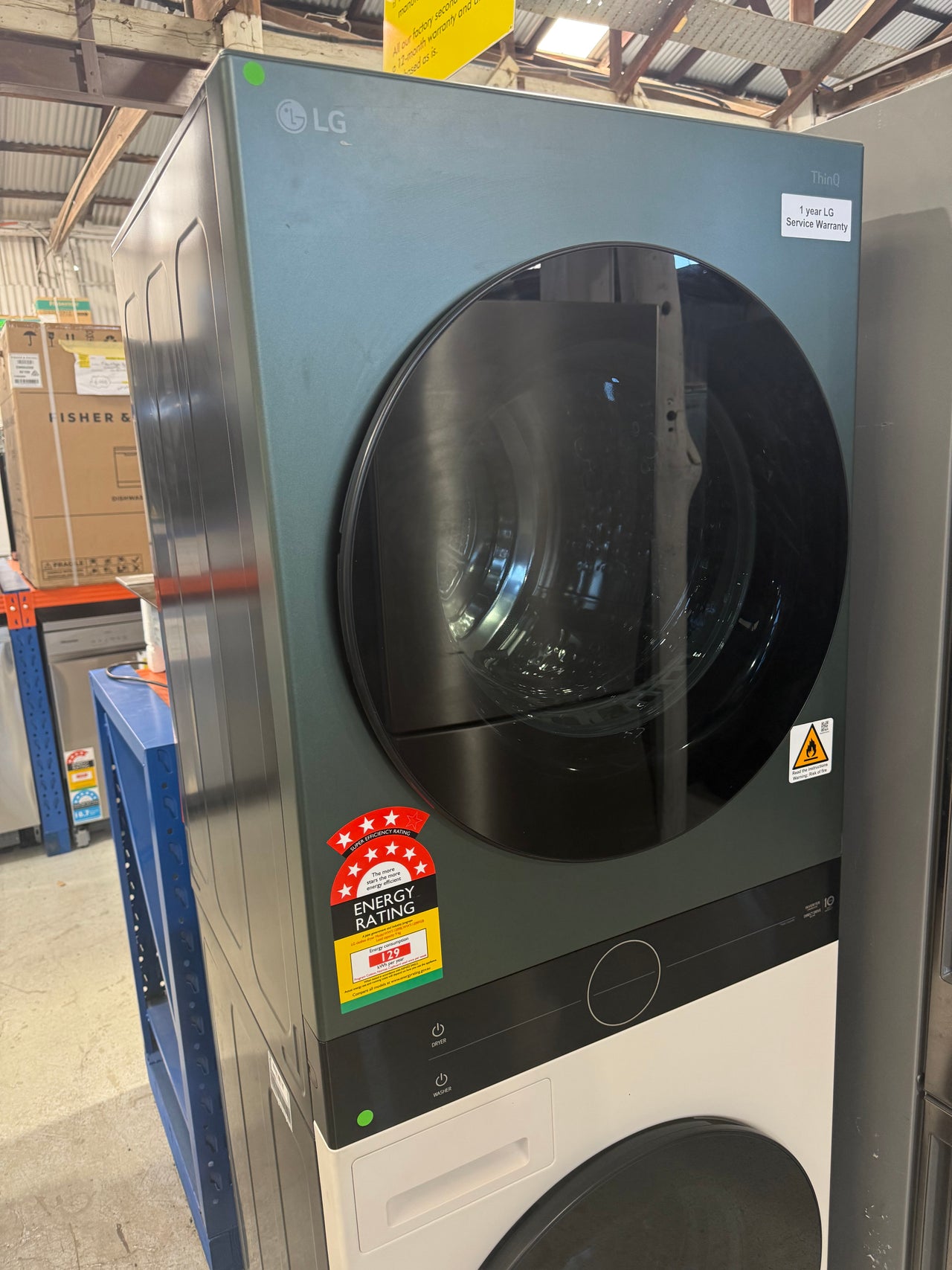 LG 12kg/9kg WashTower All-In-One Stacked Washer Dryer Forest Green and Beige WWT-1209FGB - Second Hand Appliances Geebung