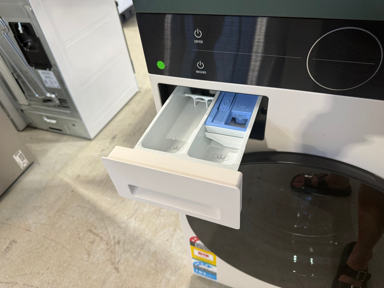 LG 12kg/9kg WashTower All-In-One Stacked Washer Dryer Forest Green and Beige WWT-1209FGB - Second Hand Appliances Geebung