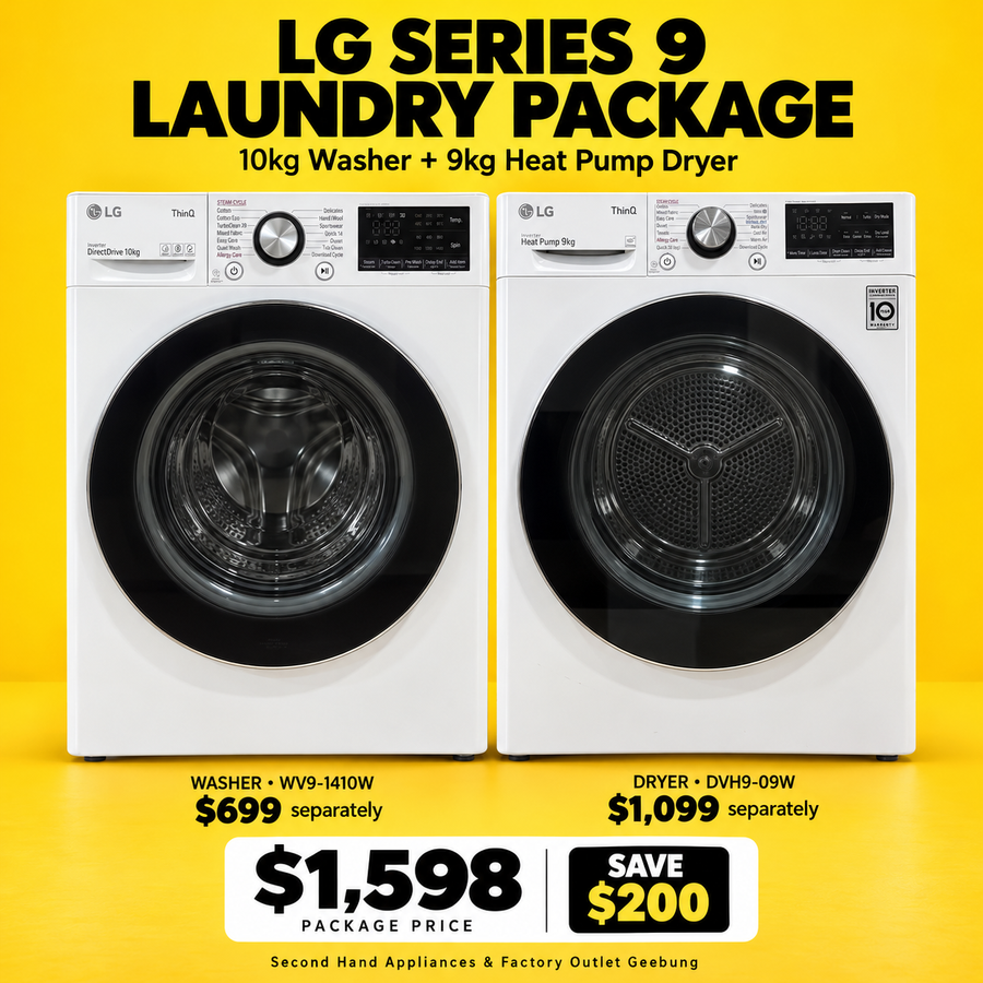 Laundry Package/Factory second 10kg Washing Machine WV9-1410W + 9kg Heat Pump Dryer DVH9-09W - Second Hand Appliances Geebung
