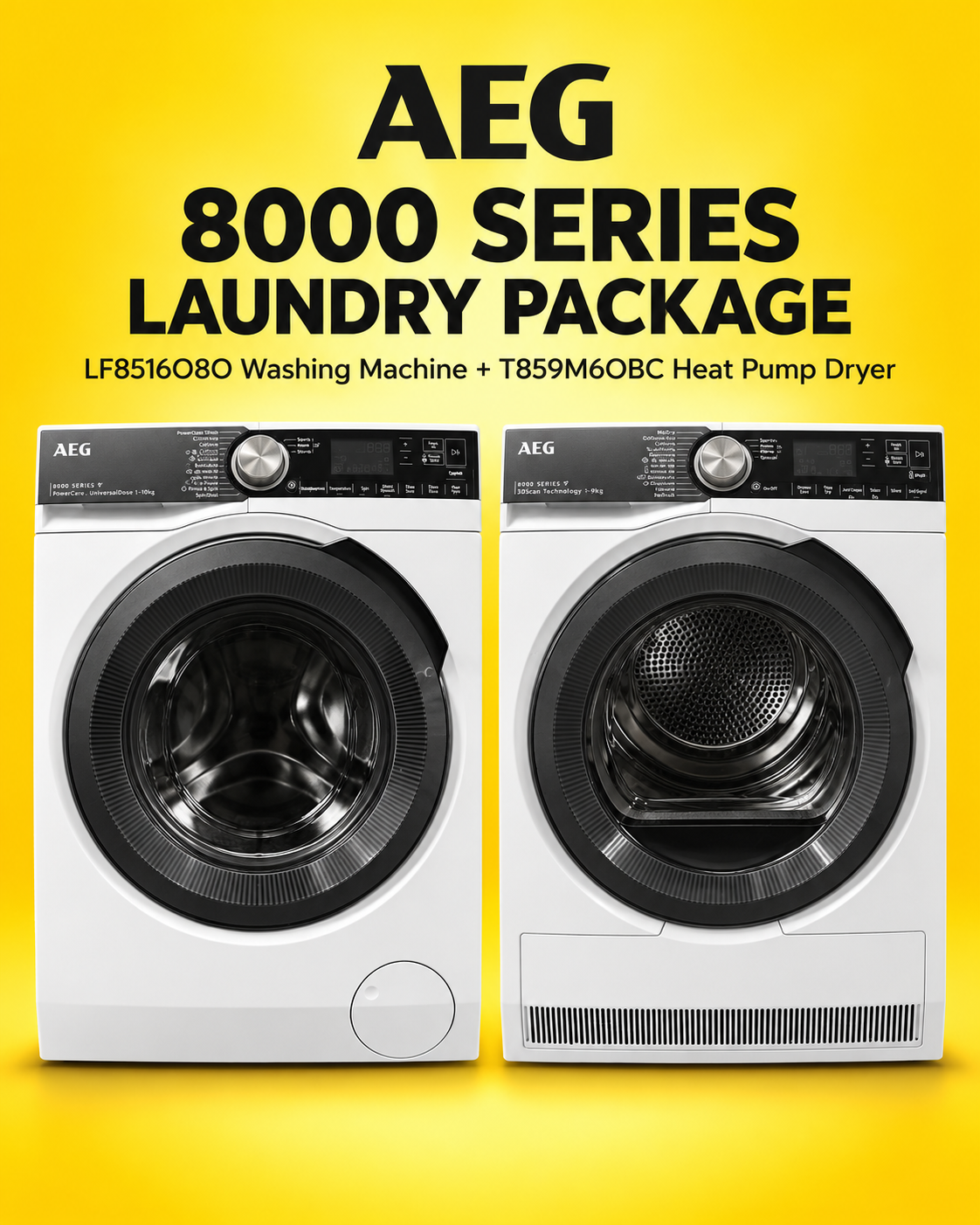 Laundry Package/Factory second AEG 10kg Front Load Washing Machine LF8516O8O + AEG 9kg Heat Pump Dryer T859M6OBC - Second Hand Appliances Geebung