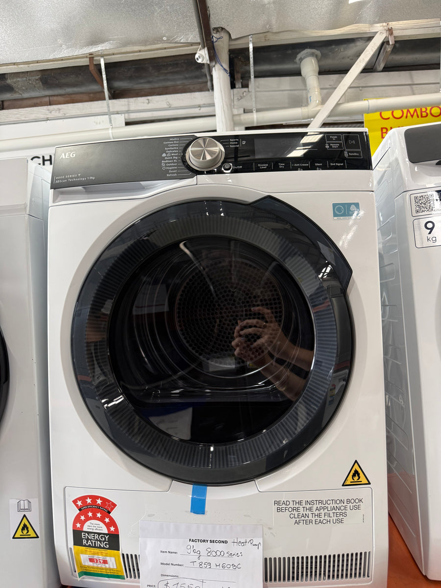 Laundry Package/Factory second AEG 10kg Front Load Washing Machine LF8516O8O + AEG 9kg Heat Pump Dryer T859M6OBC - Second Hand Appliances Geebung