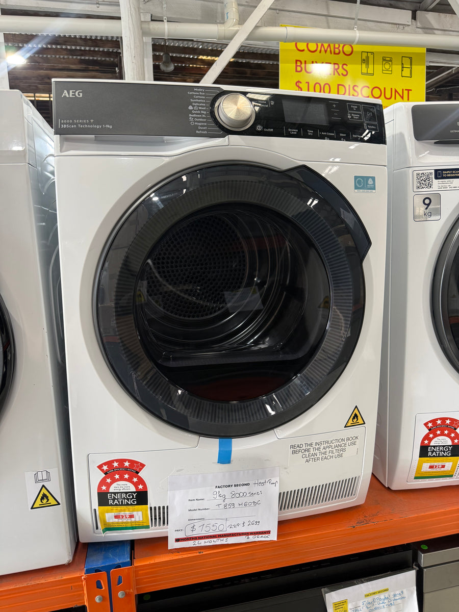 Laundry Package/Factory second AEG 10kg Front Load Washing Machine LF8516O8O + AEG 9kg Heat Pump Dryer T859M6OBC - Second Hand Appliances Geebung