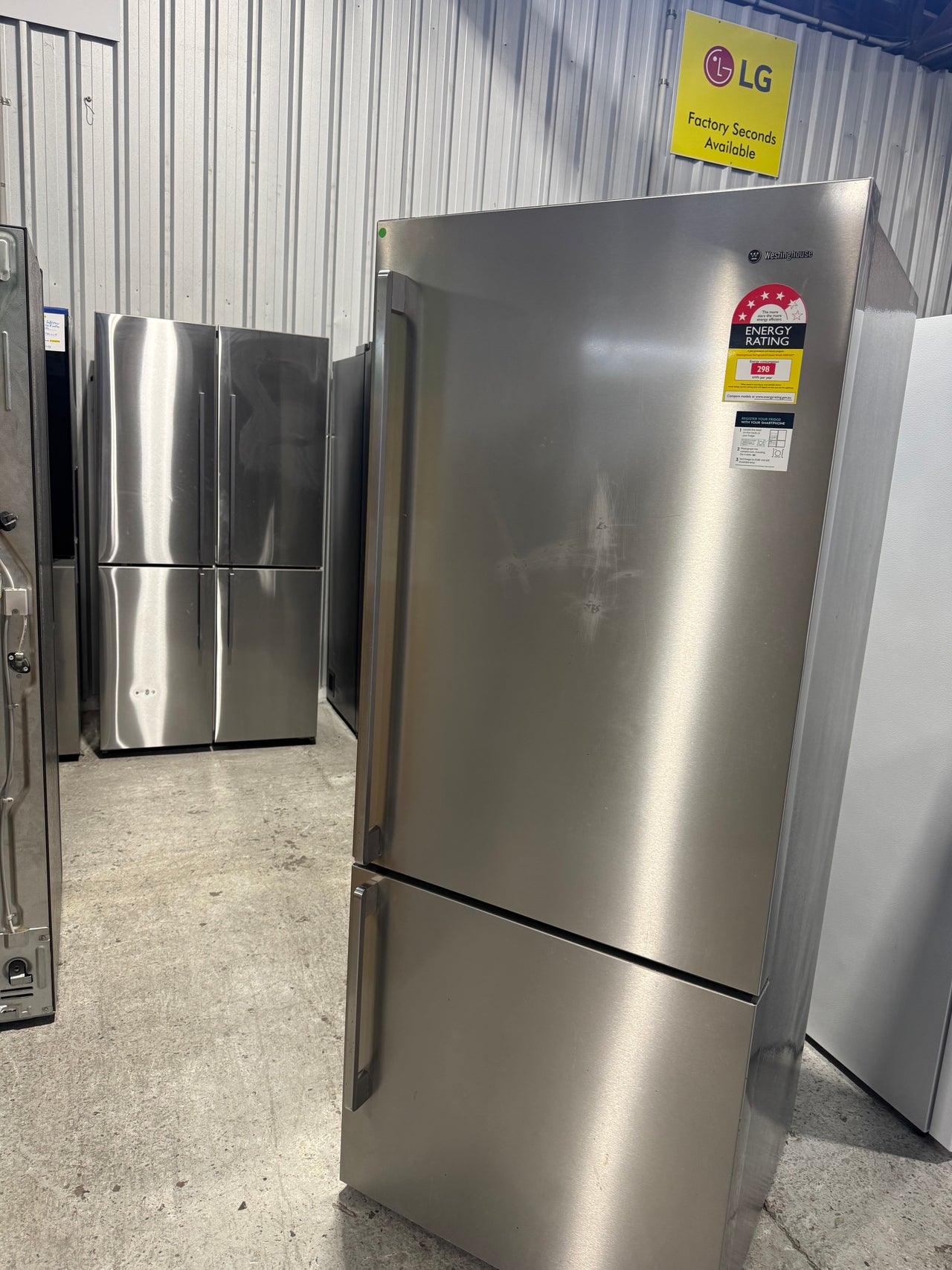 Second hand 453L Westinghouse Stainless Steel Bottom Mount Fridge  Model: WBE4514SA - Second Hand Appliances Geebung