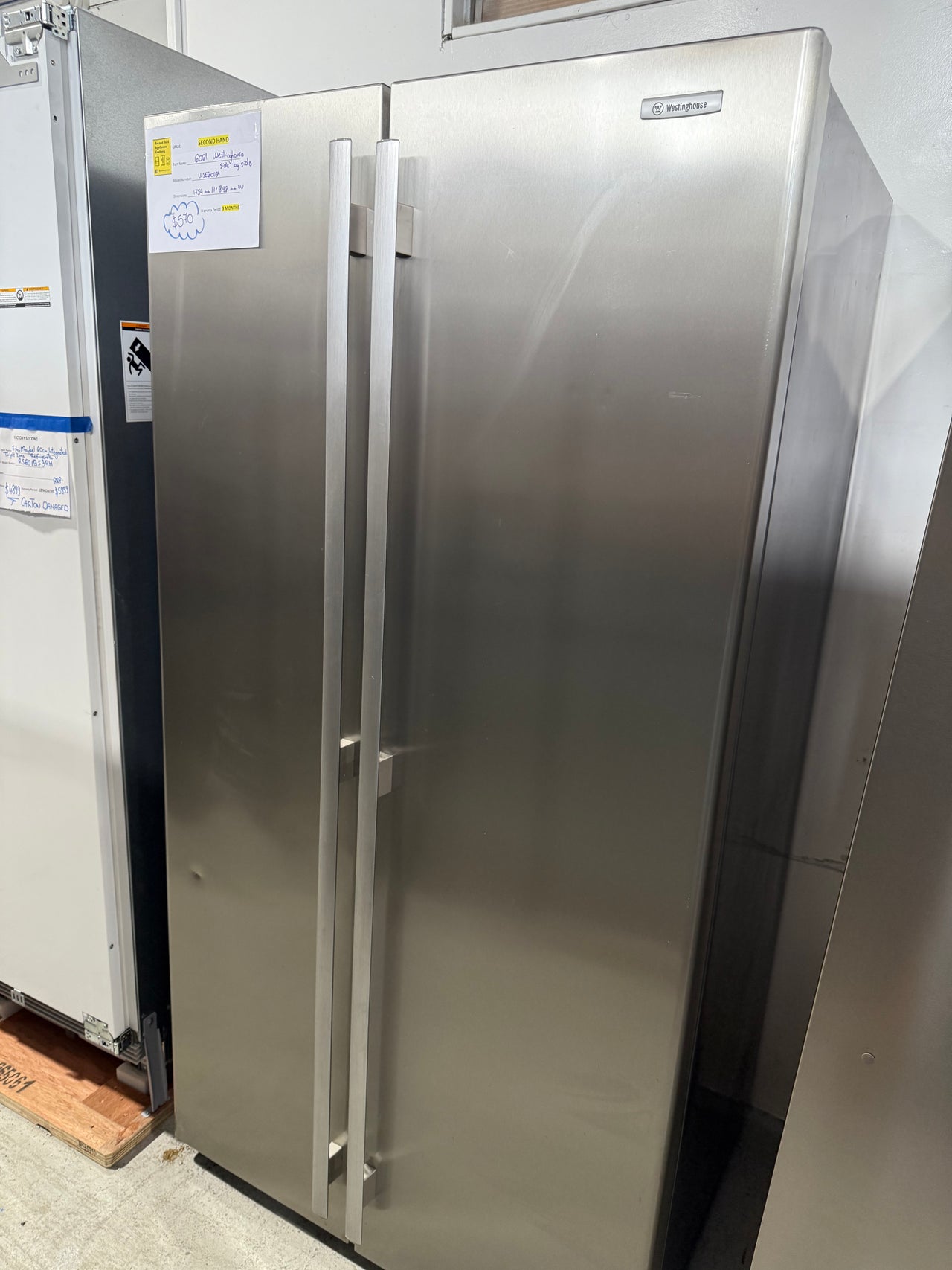 Second hand 606L Westinghouse Side By Side Fridge Model: WSE6100SA - Second Hand Appliances Geebung