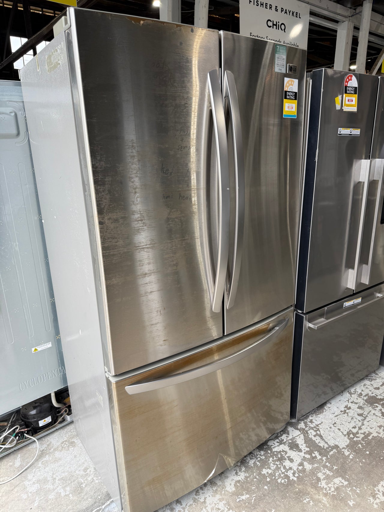 Second hand 622 litre Stainless Steel French Door Fridge with Slide 'n' Glide Drawer GR-B218STS - Second Hand Appliances Geebung