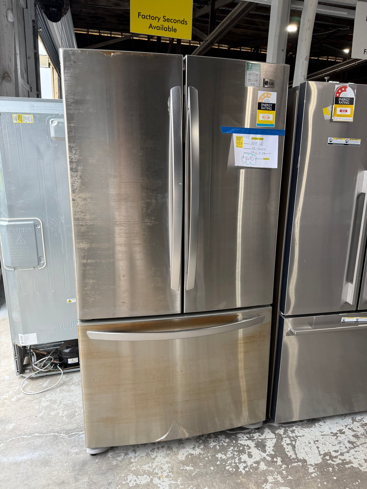 Second hand 622 litre Stainless Steel French Door Fridge with Slide 'n' Glide Drawer GR-B218STS - Second Hand Appliances Geebung