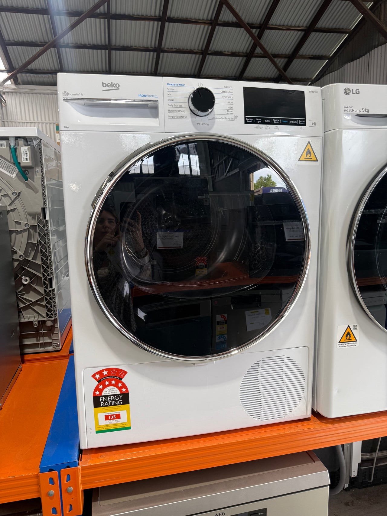 Transportation damaged Beko 8kg Heat Pump Dryer with Steam & Wi-Fi – White (BDPB802SW) - Second Hand Appliances Geebung