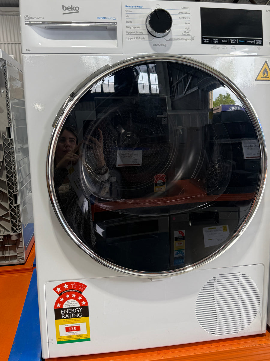 Transportation damaged Beko 8kg Heat Pump Dryer with Steam & Wi-Fi – White (BDPB802SW) - Second Hand Appliances Geebung