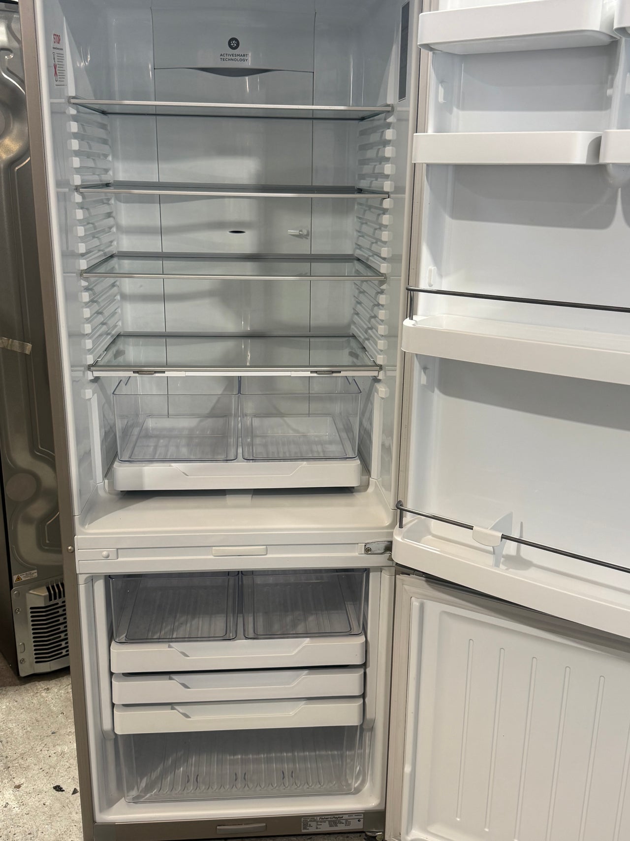 Second hand Fisher&Paykel 403l bottom mounted fridge freezer E402BRX4 - Second Hand Appliances Geebung