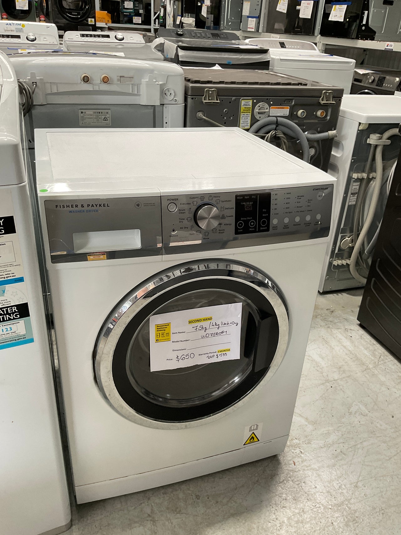 Buy Second hand Fisher & Paykel 7.5kg/4kg Washer Dryer Combo WD7560P1 |  | [product_variant] | Second Hand Appliances Geebung Brisbane