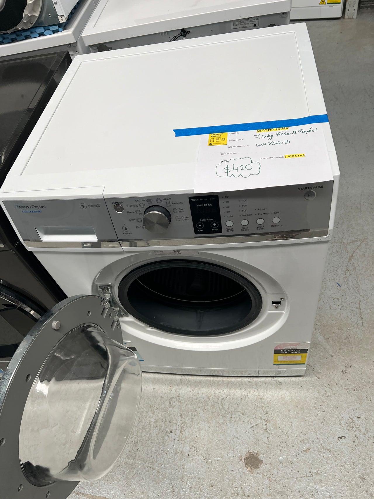 Second hand Fisher & Paykel 7.5kg Front Load Washing Machine Model:WH7560J1 - Second Hand Appliances Geebung