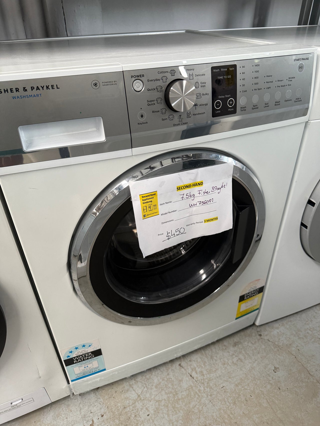 Second hand Fisher & Paykel 7.5kg WashSmart Front Load Washing Machine WH7560P2 - Second Hand Appliances Geebung