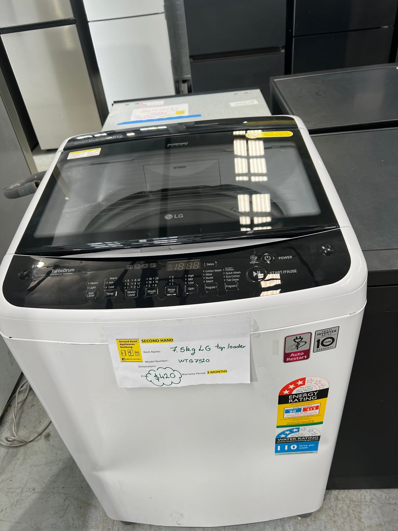 Second hand LG 7.5kg Top Load Washer Model: WTG7520 - Second Hand Appliances Geebung