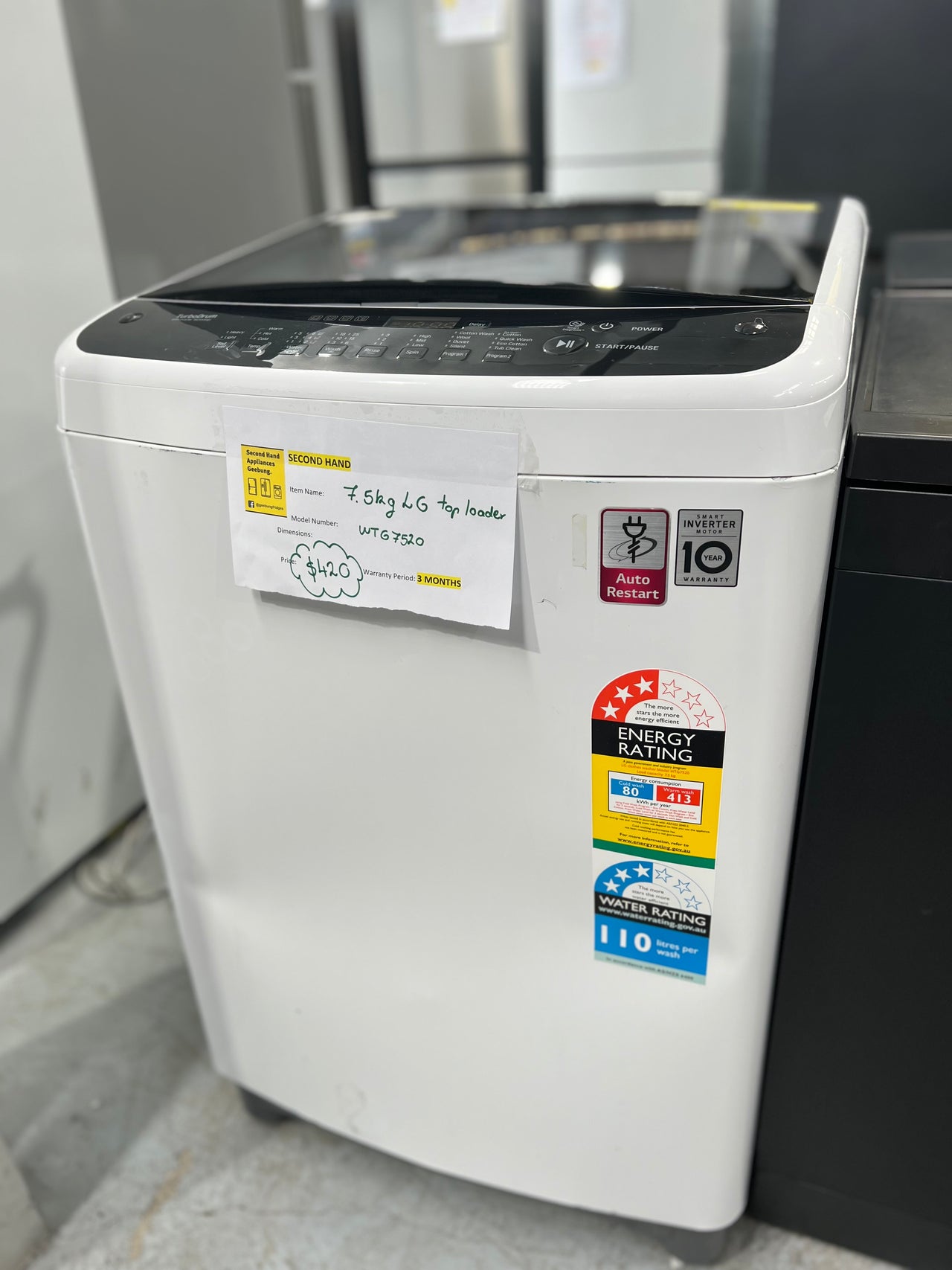 Second hand LG 7.5kg Top Load Washer Model: WTG7520 - Second Hand Appliances Geebung