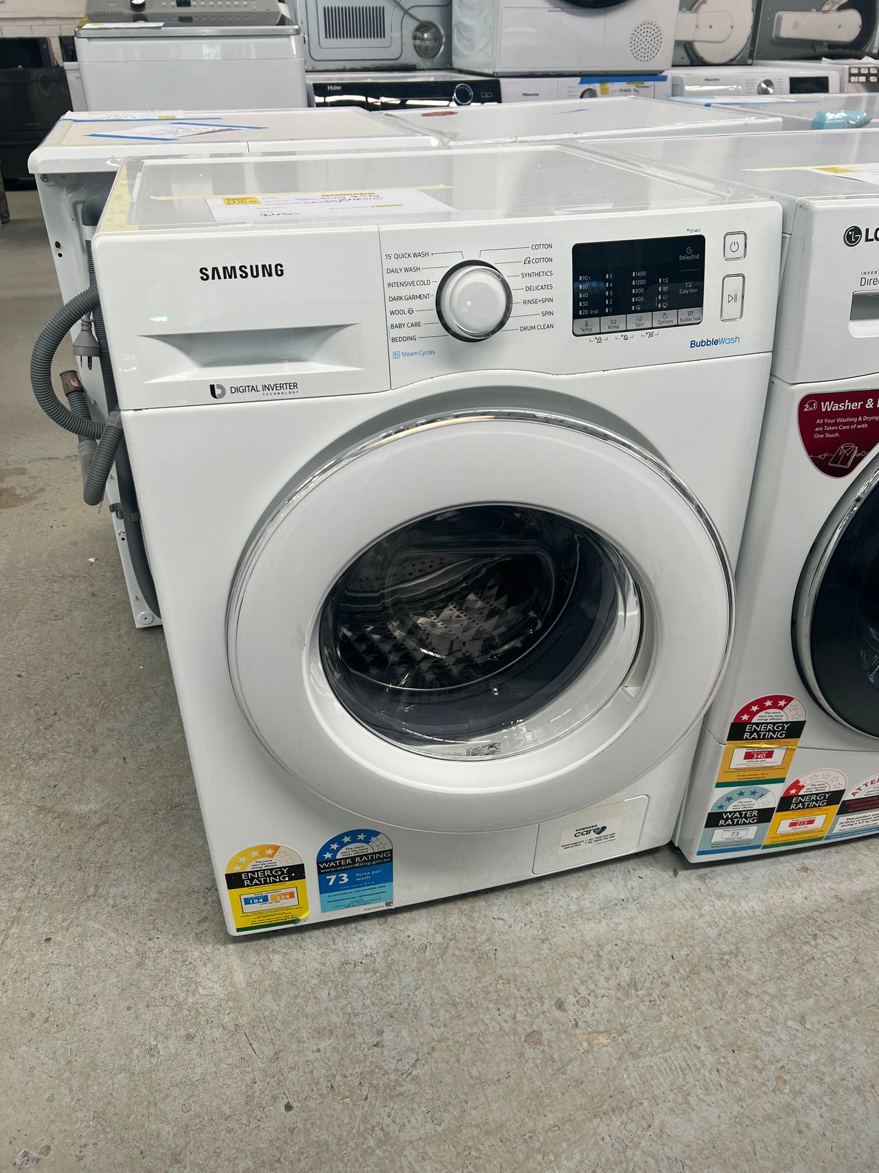 Second hand SAMSUNG 8.5KG BUBBLEWASH FRONT LOAD WASHING MACHINE WITH STEAM  Model: WW85J54E0IW - Second Hand Appliances Geebung
