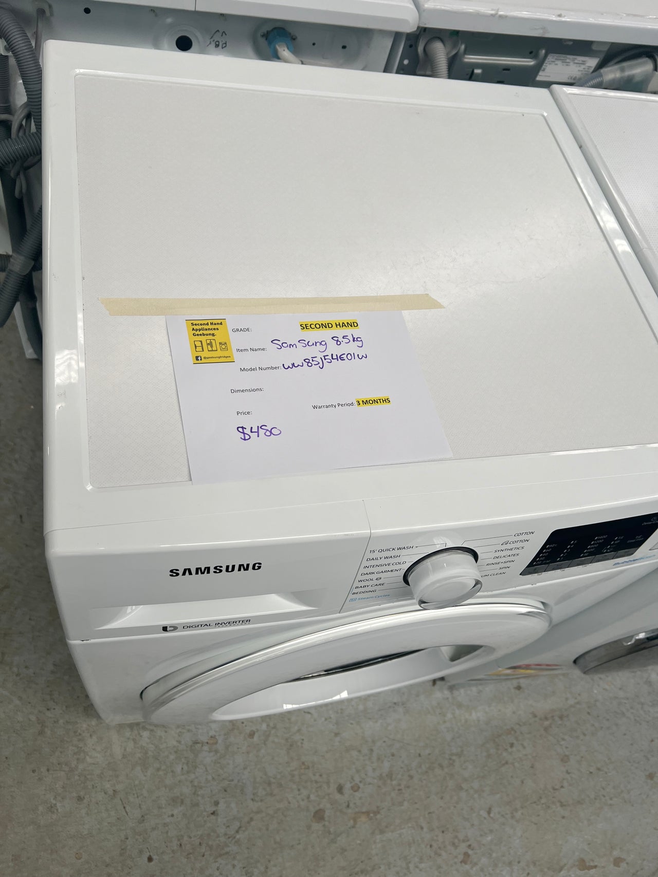 Second hand SAMSUNG 8.5KG BUBBLEWASH FRONT LOAD WASHING MACHINE WITH STEAM  Model: WW85J54E0IW - Second Hand Appliances Geebung