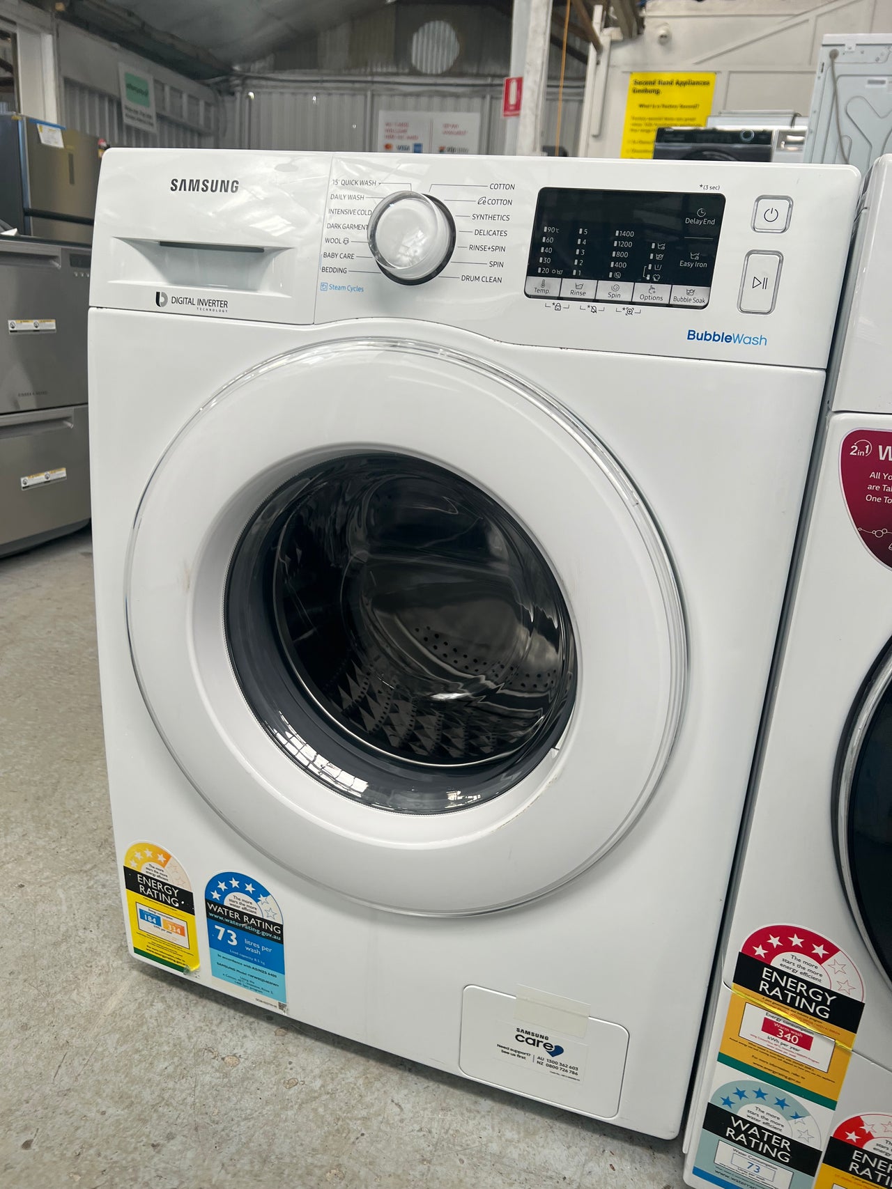 Second hand SAMSUNG 8.5KG BUBBLEWASH FRONT LOAD WASHING MACHINE WITH STEAM  Model: WW85J54E0IW - Second Hand Appliances Geebung