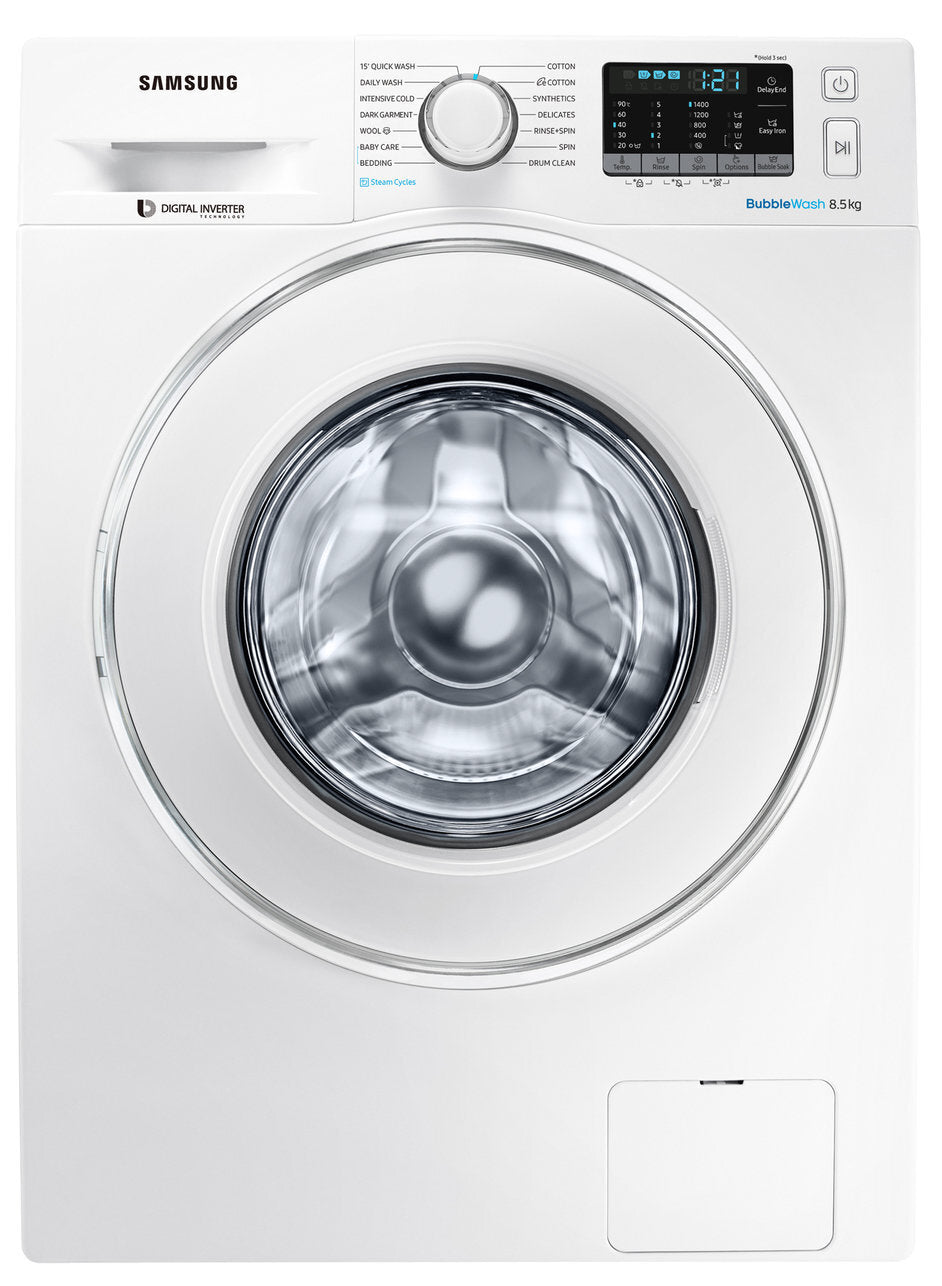 Second hand SAMSUNG 8.5KG BUBBLEWASH FRONT LOAD WASHING MACHINE WITH STEAM  Model: WW85J54E0IW - Second Hand Appliances Geebung