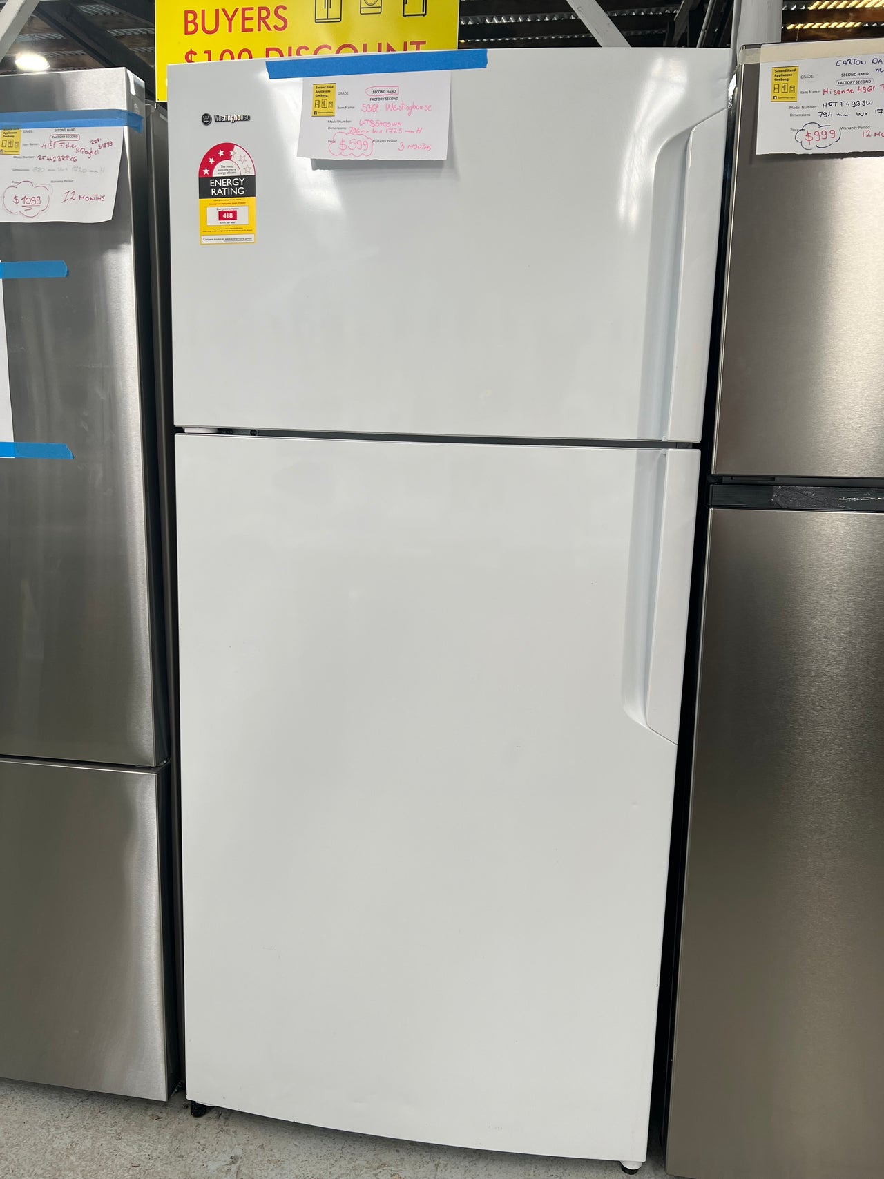 Second hand Westinghouse 537L Top Mount Fridge WTB5400WA - Second Hand Appliances Geebung