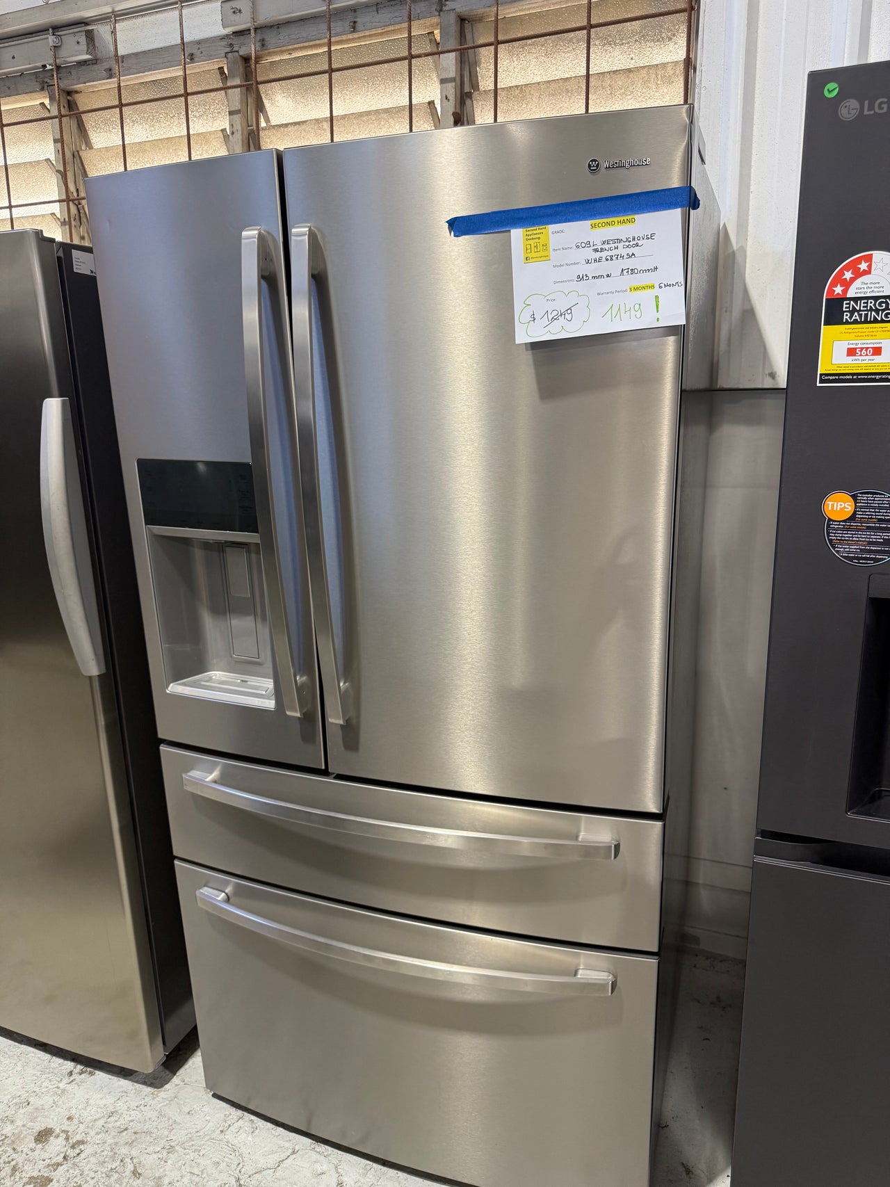 Second hand Westinghouse 609L French Door Frost Free Fridge Model: WHE6874SA - Second Hand Appliances Geebung