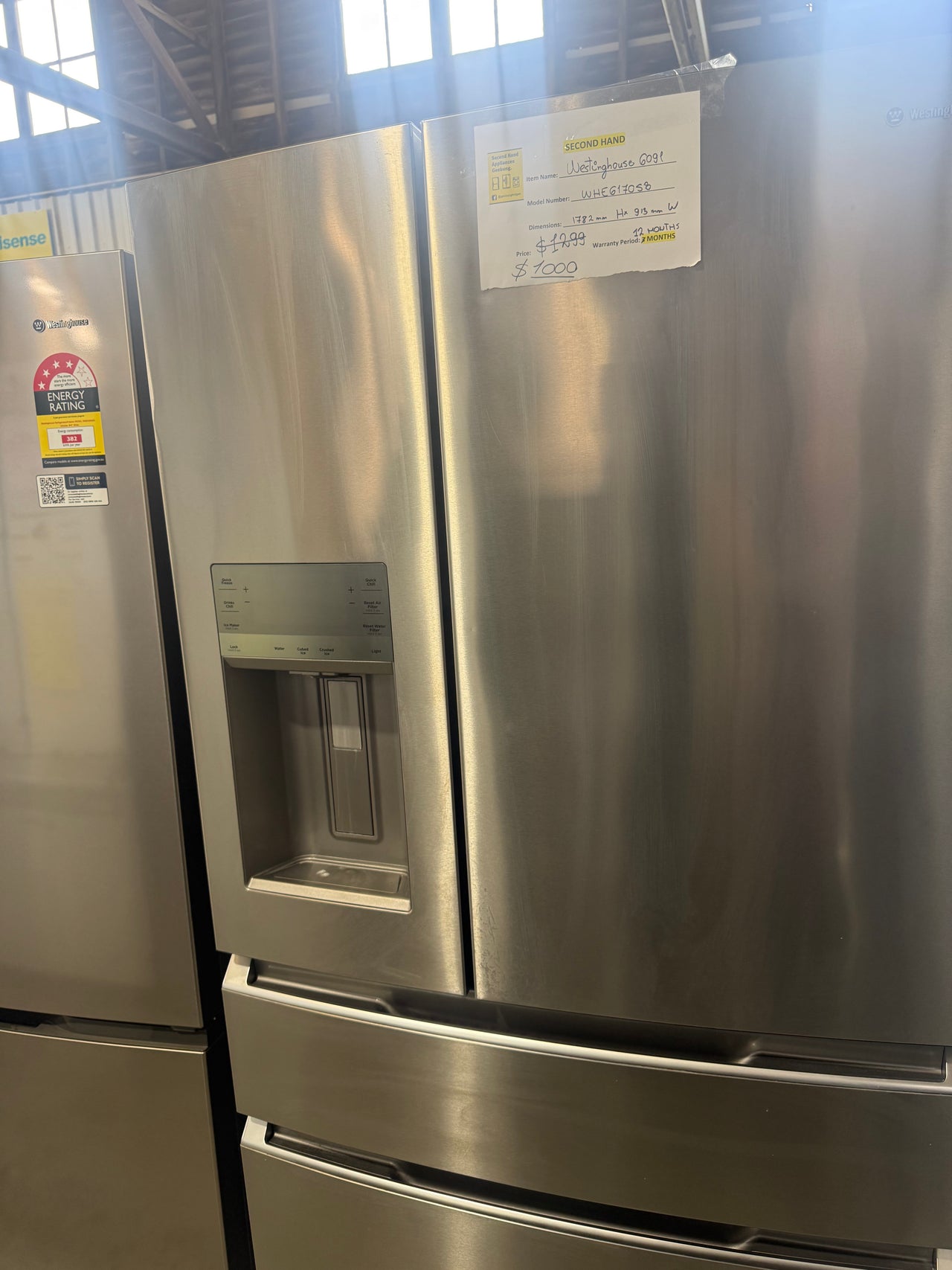 Second hand Westinghouse 609L French Door Refrigerator with Ice & Water – Stainless Steel WHE6170SB - Second Hand Appliances Geebung