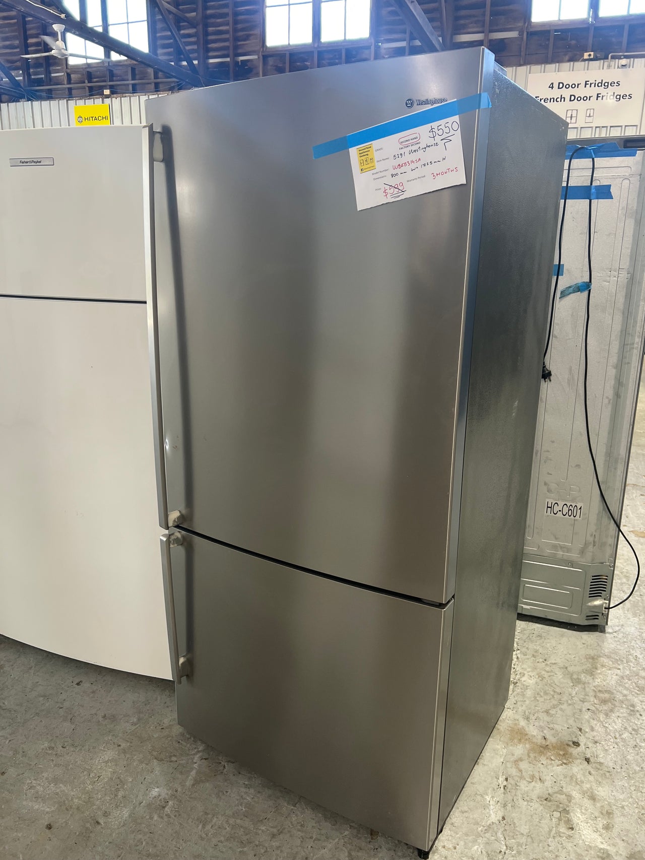 Second hand Westinghouse WBE5314SA 536L Stainless Steel Bottom Mount Fridge - Second Hand Appliances Geebung