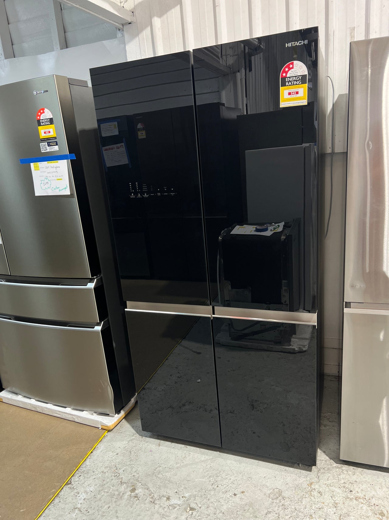 Transportation damaged 638L Hitachi French Door Black Glass  Model: RWB640VT0GBK - Second Hand Appliances Geebung