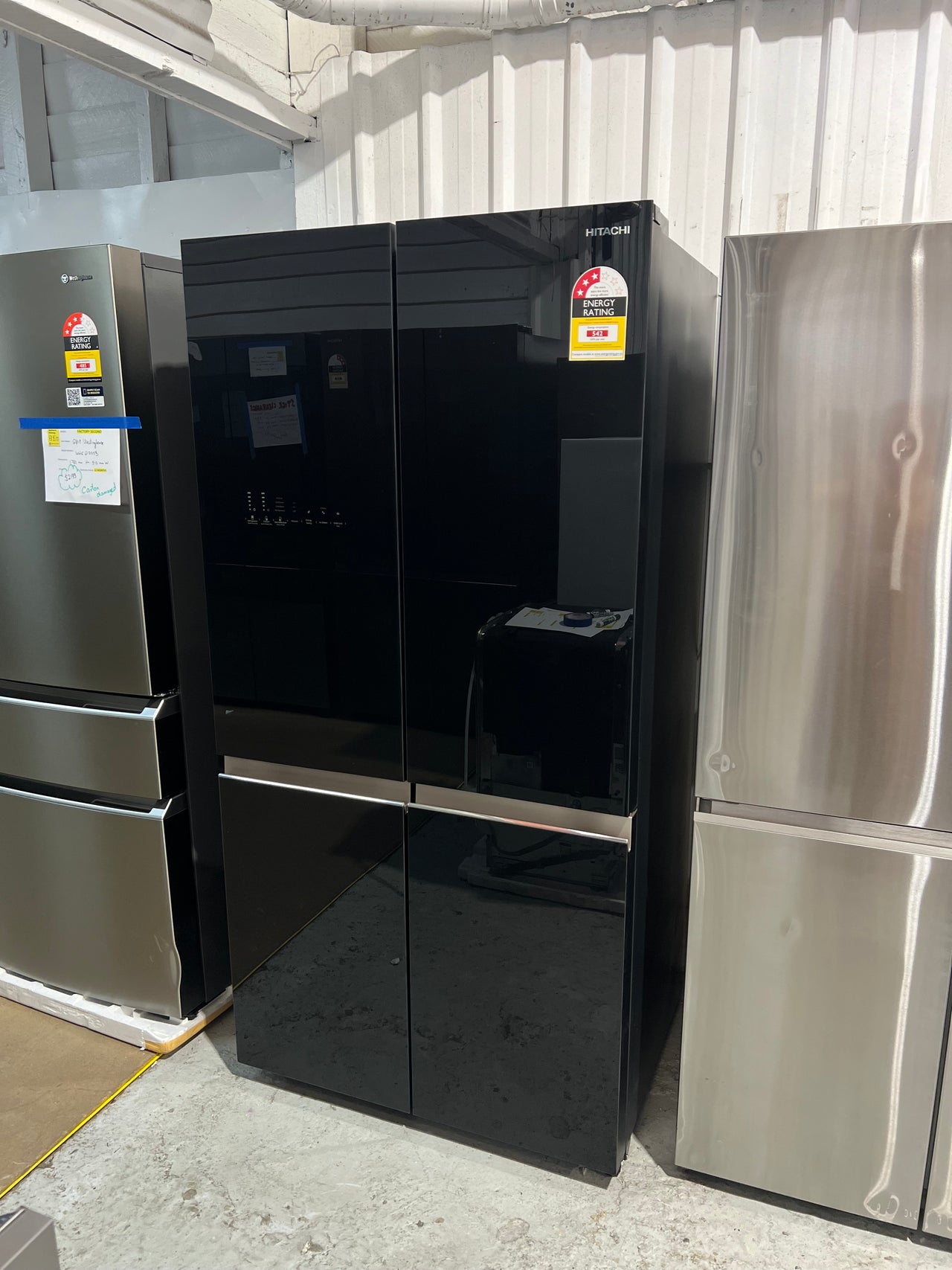 Transportation damaged 638L Hitachi French Door Black Glass  Model: RWB640VT0GBK - Second Hand Appliances Geebung