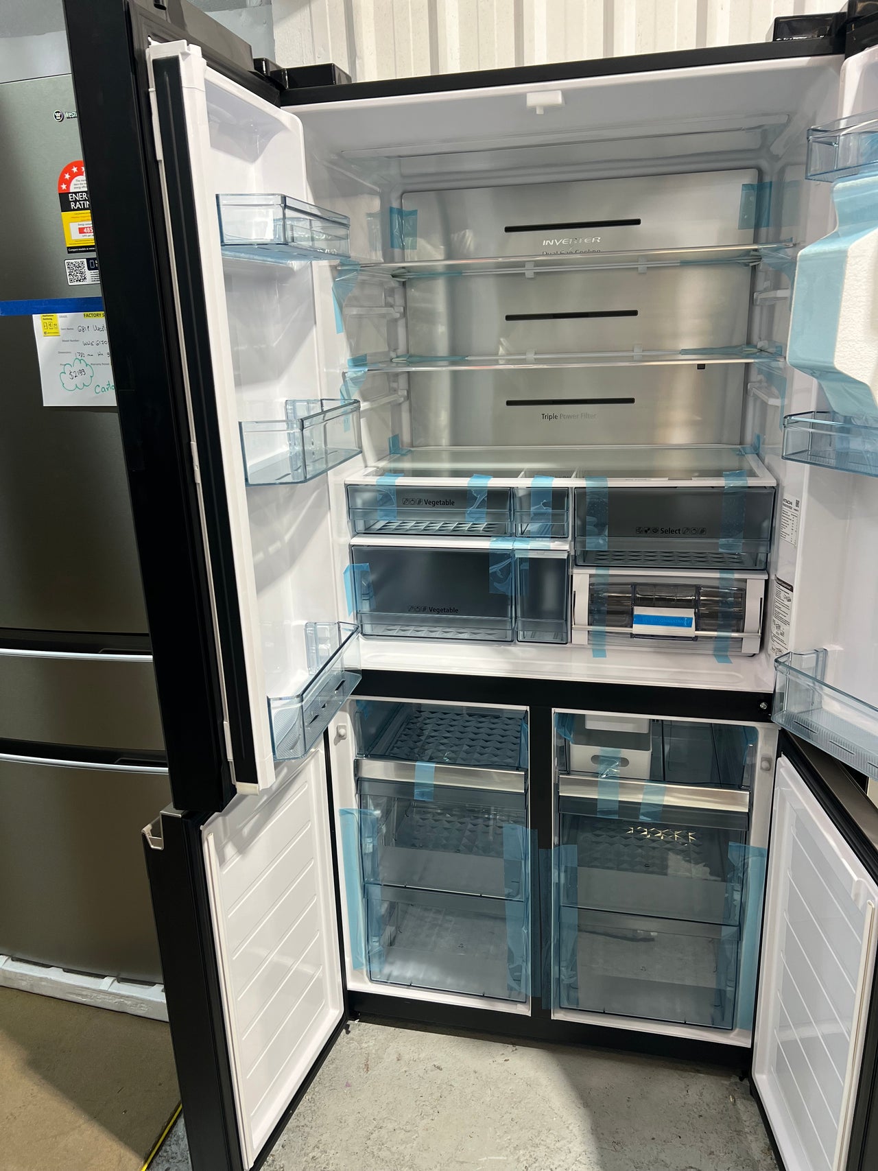 Transportation damaged 638L Hitachi French Door Black Glass  Model: RWB640VT0GBK - Second Hand Appliances Geebung