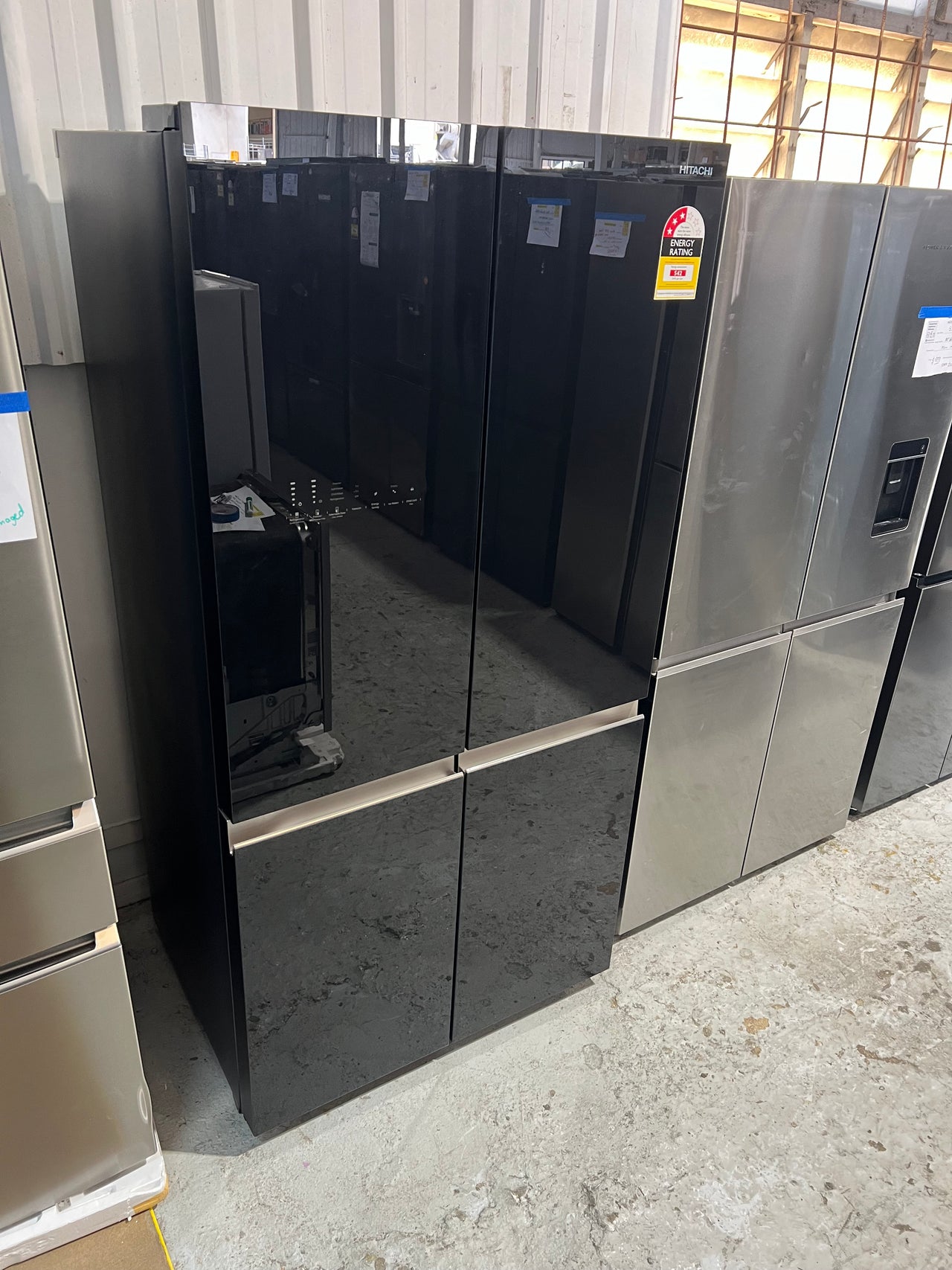 Transportation damaged 638L Hitachi French Door Black Glass  Model: RWB640VT0GBK - Second Hand Appliances Geebung