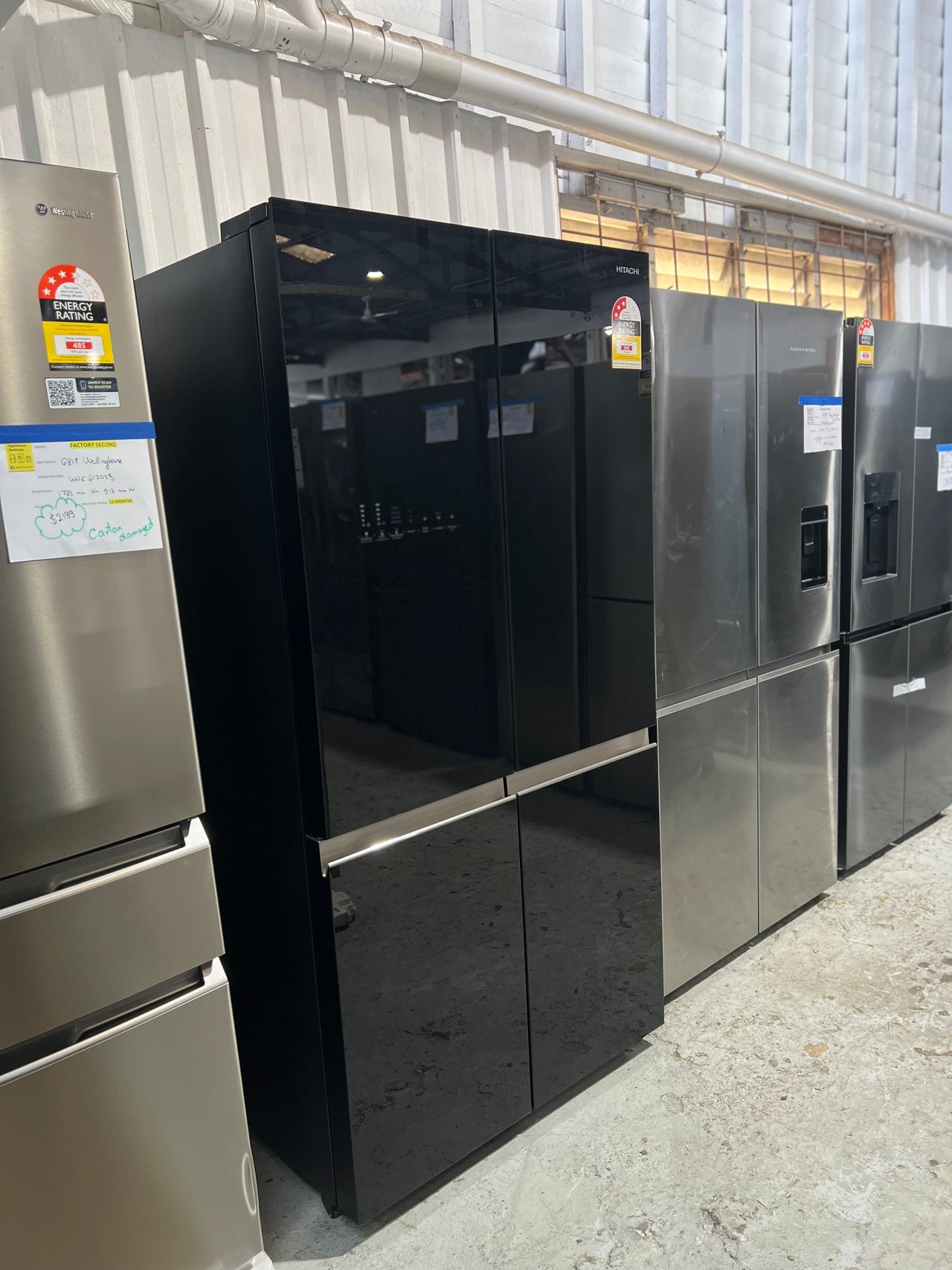 Transportation damaged 638L Hitachi French Door Black Glass  Model: RWB640VT0GBK - Second Hand Appliances Geebung