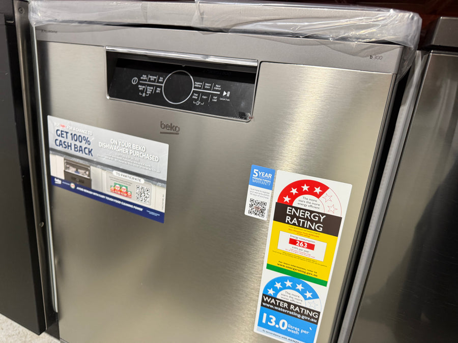 Transportation damaged Beko 60cm Freestanding Dishwasher 16 Place Platinum Steel BDFB1630X - Second Hand Appliances Geebung