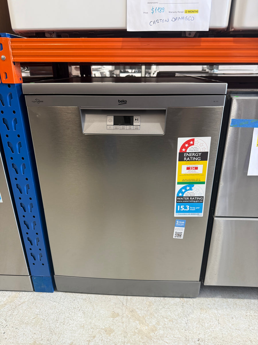 Transportation damaged Beko BDFB1410X 14-Place Freestanding Dishwasher (Stainless Steel) - Second Hand Appliances Geebung