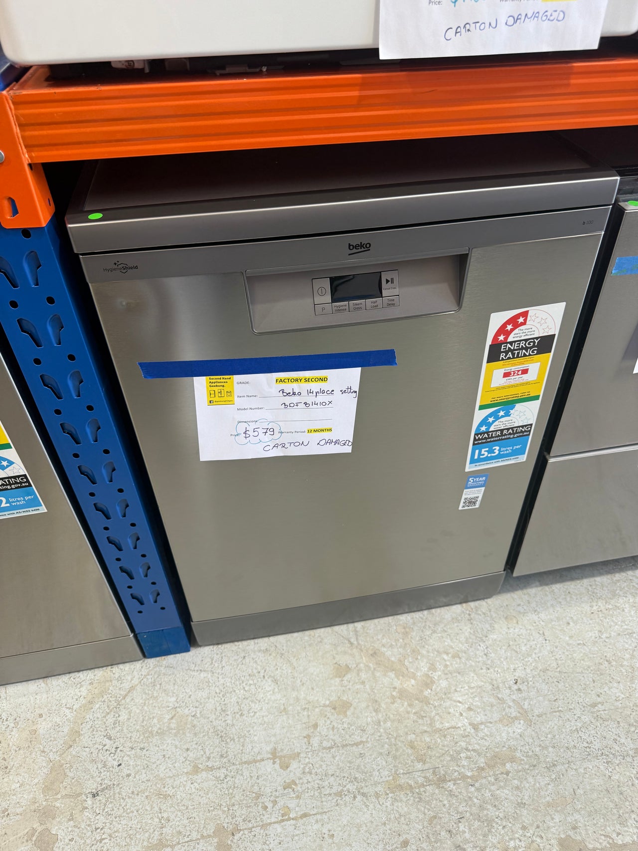 Transportation damaged Beko BDFB1410X 14-Place Freestanding Dishwasher (Stainless Steel) - Second Hand Appliances Geebung