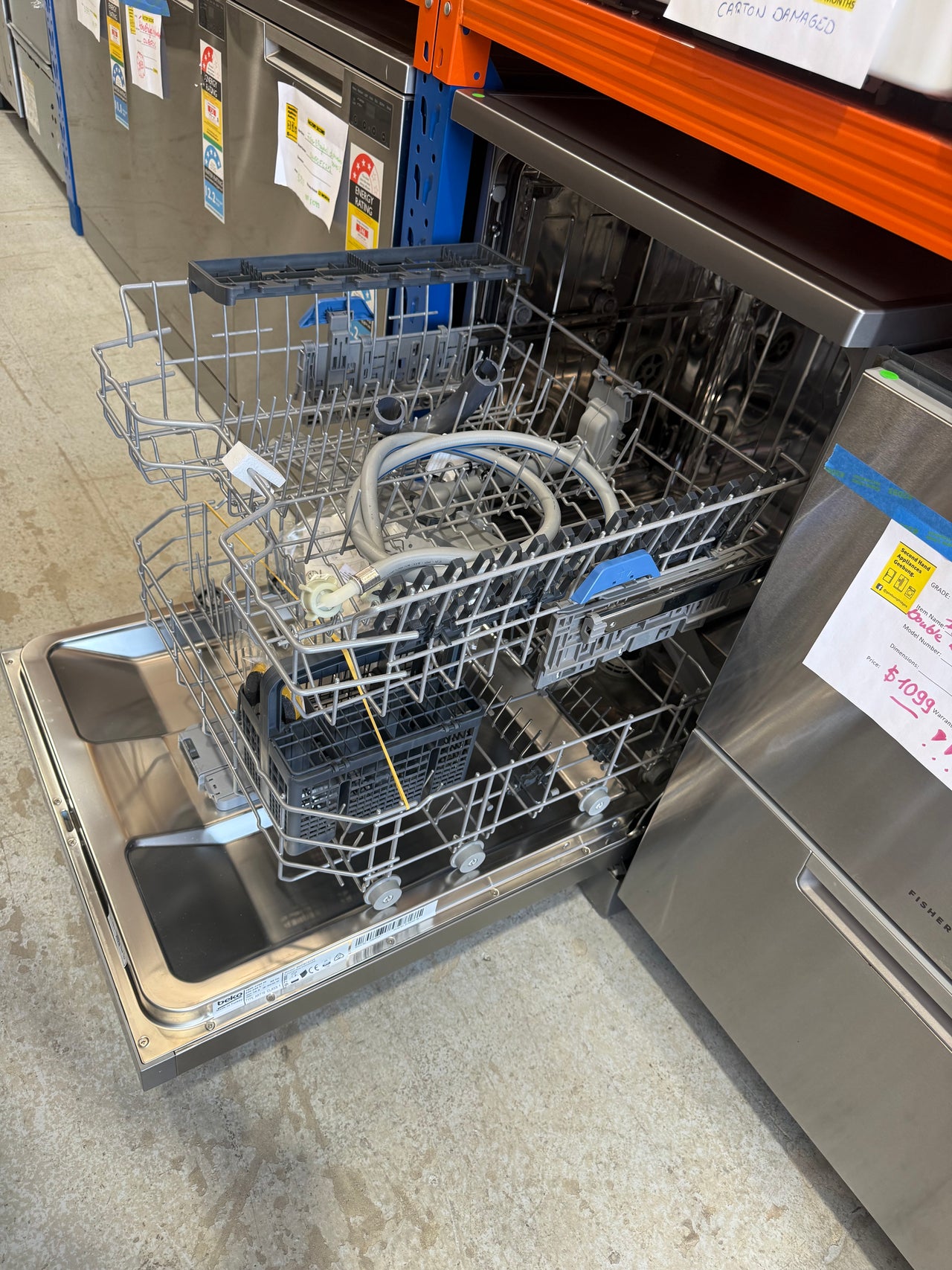 Transportation damaged Beko BDFB1410X 14-Place Freestanding Dishwasher (Stainless Steel) - Second Hand Appliances Geebung