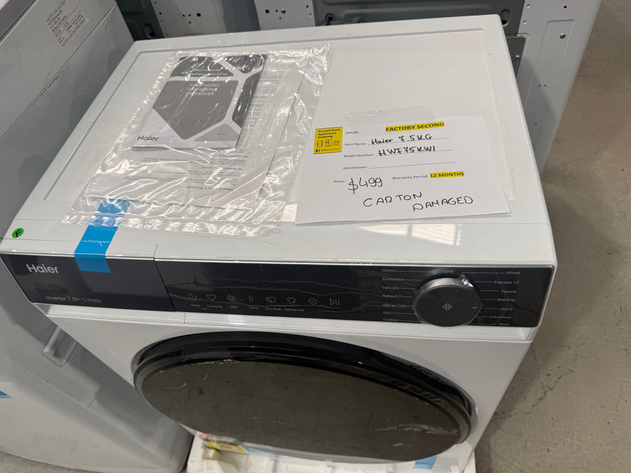 Transportation damaged Haier 7.5kg 300 Series Front Load Washing Machine – White  HWF75KW1 - Second Hand Appliances Geebung