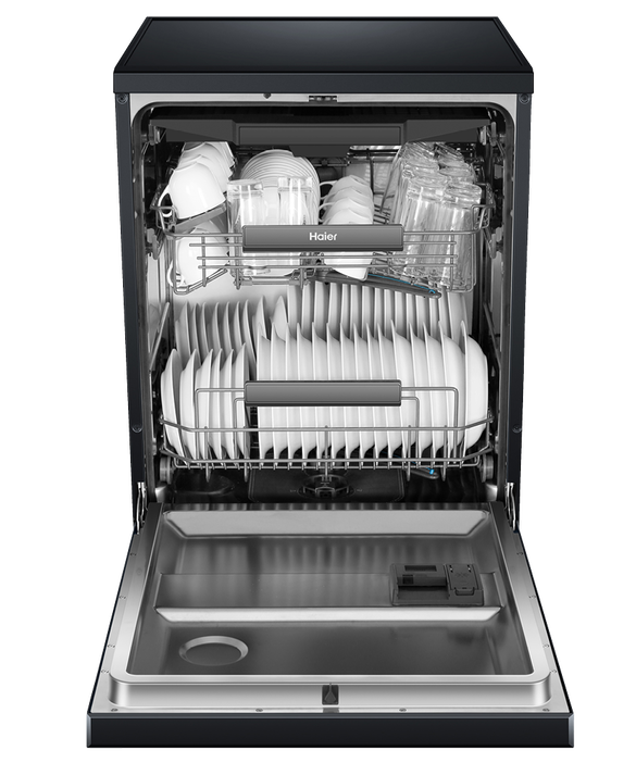 Transportation damaged Haier Freestanding Dishwasher Black HDW15F3B1 - Second Hand Appliances Geebung