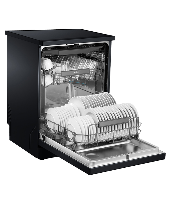 Transportation damaged Haier Freestanding Dishwasher Black HDW15F3B1 - Second Hand Appliances Geebung
