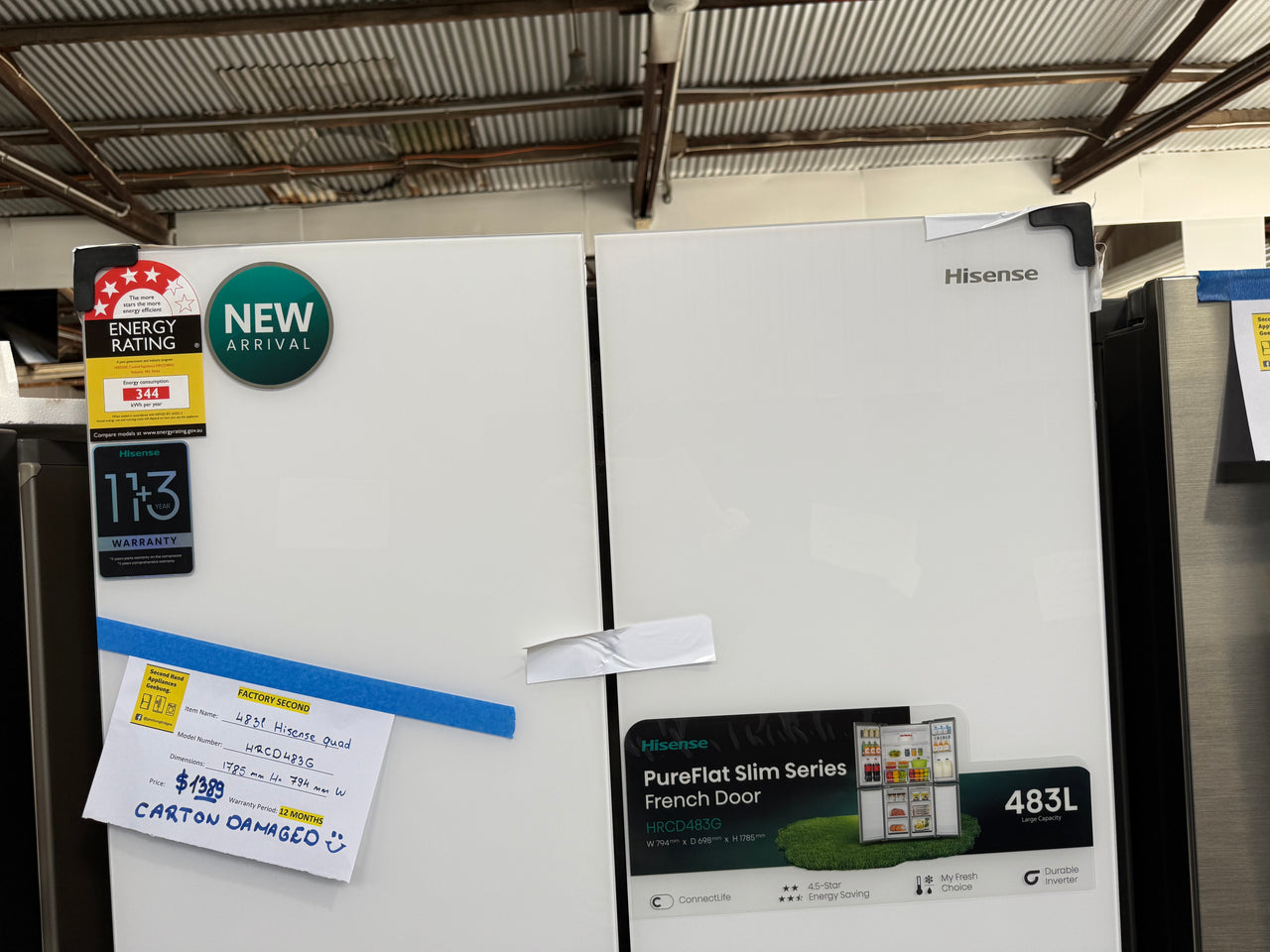 Transportation damaged Hisense HRCD483G 483-litre PureFlat Slim French Door Refrigerator - Second Hand Appliances Geebung