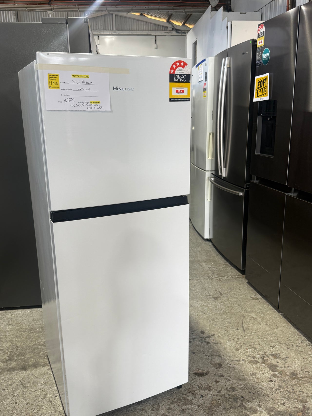 Transportation damaged Hisense HRTF206 205L Top Mount Refrigerator – White - Second Hand Appliances Geebung